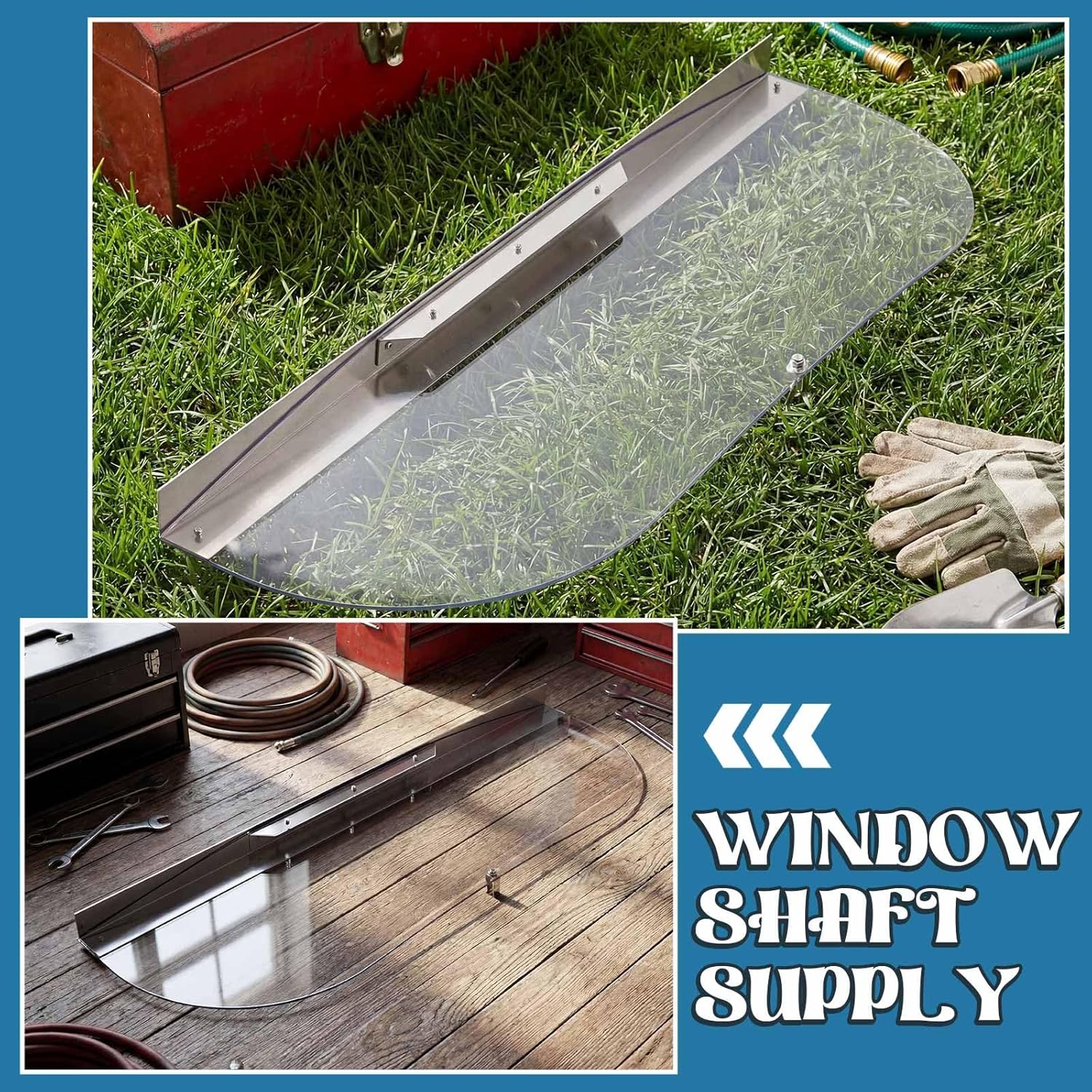 Vercraft 40" W x 13" L Sloped Elongated Egress Window Well Covers with Rust-Free Aluminum Bracing for Snow and Rain UV Resistant Clear Polycarbonate Basement Outside Against Debris for Garden Yard