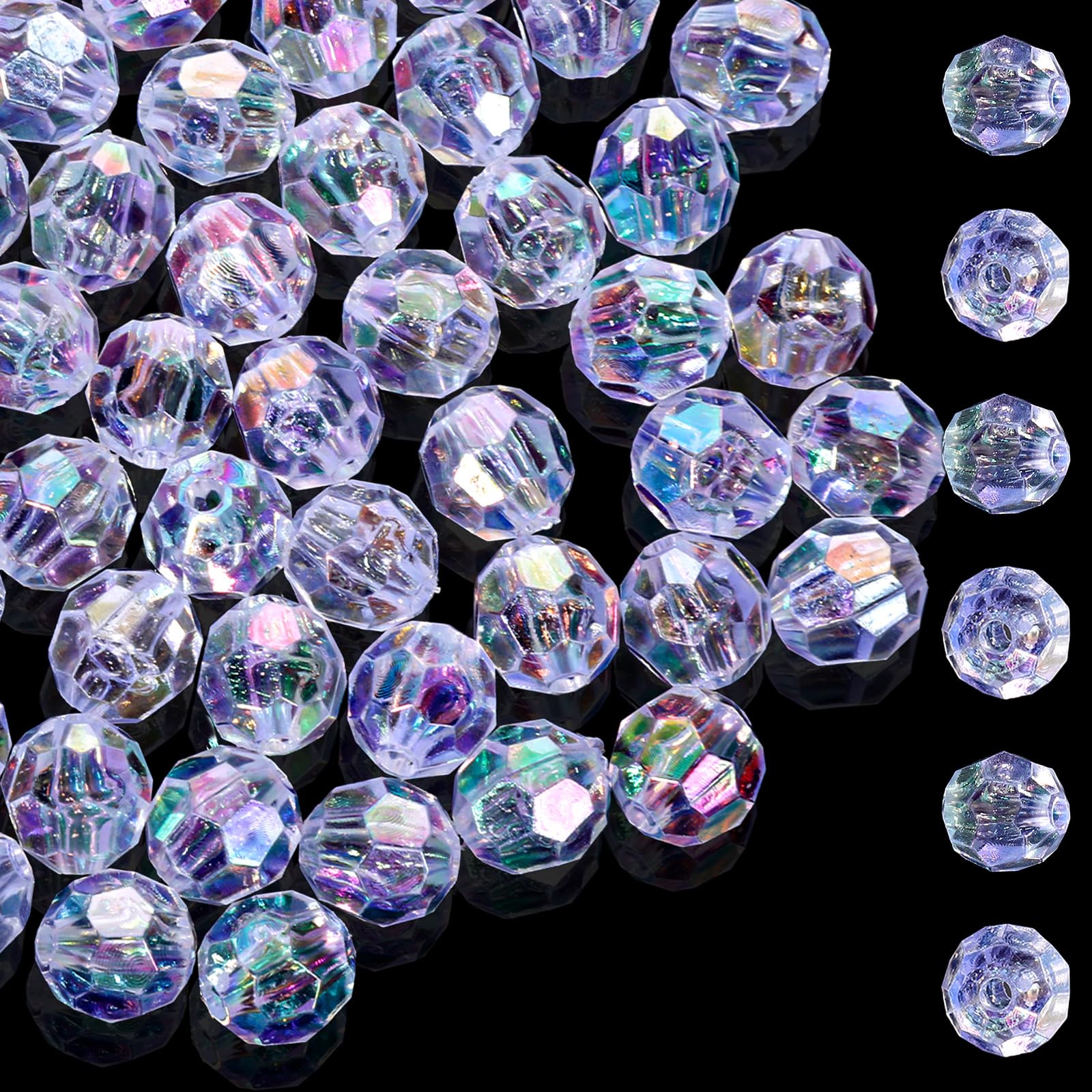 Heclia 200PCS 10mm Acrylic AB Faceted Round Spacer Beads Crystal Glass Rondelle Loose Beads Bulk for DIY Jewelry Making Craft, Clear Faceted Briolette Gemstones for Bracelets Necklace Earring Pendants
