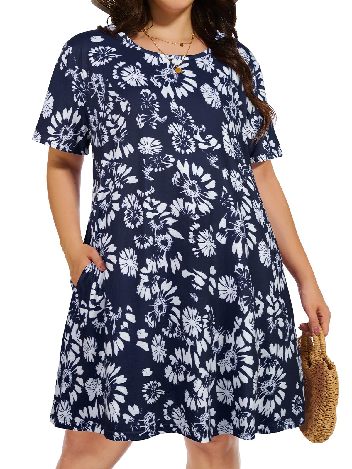 elescat Plus Size Summer Dresses for Women Casual Short Sleeve Pockets Loose Oversized T Shirt Sundress 2026