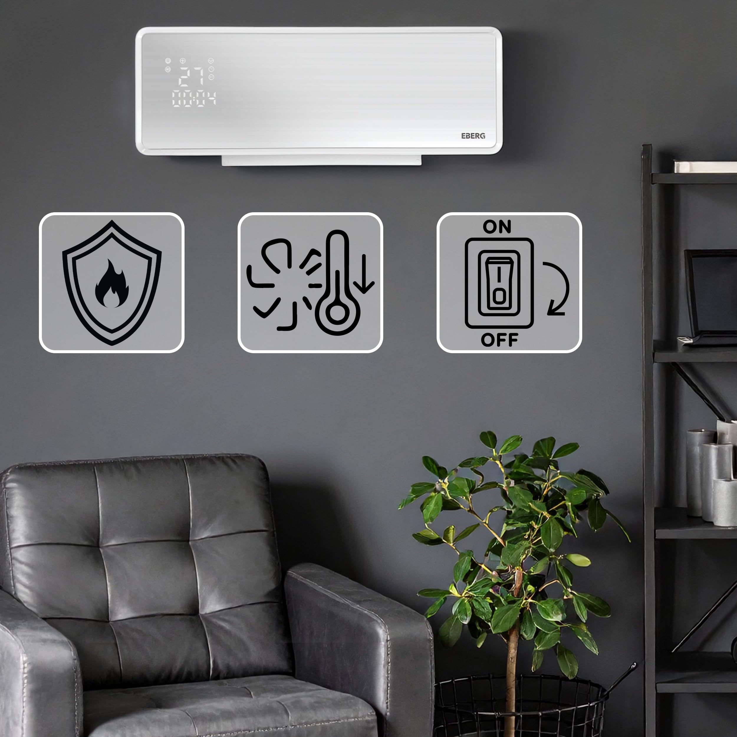 EBERG Q4 Kurtyna powietrzna 2 kW, szklany panel, WiFi, pilot, biała