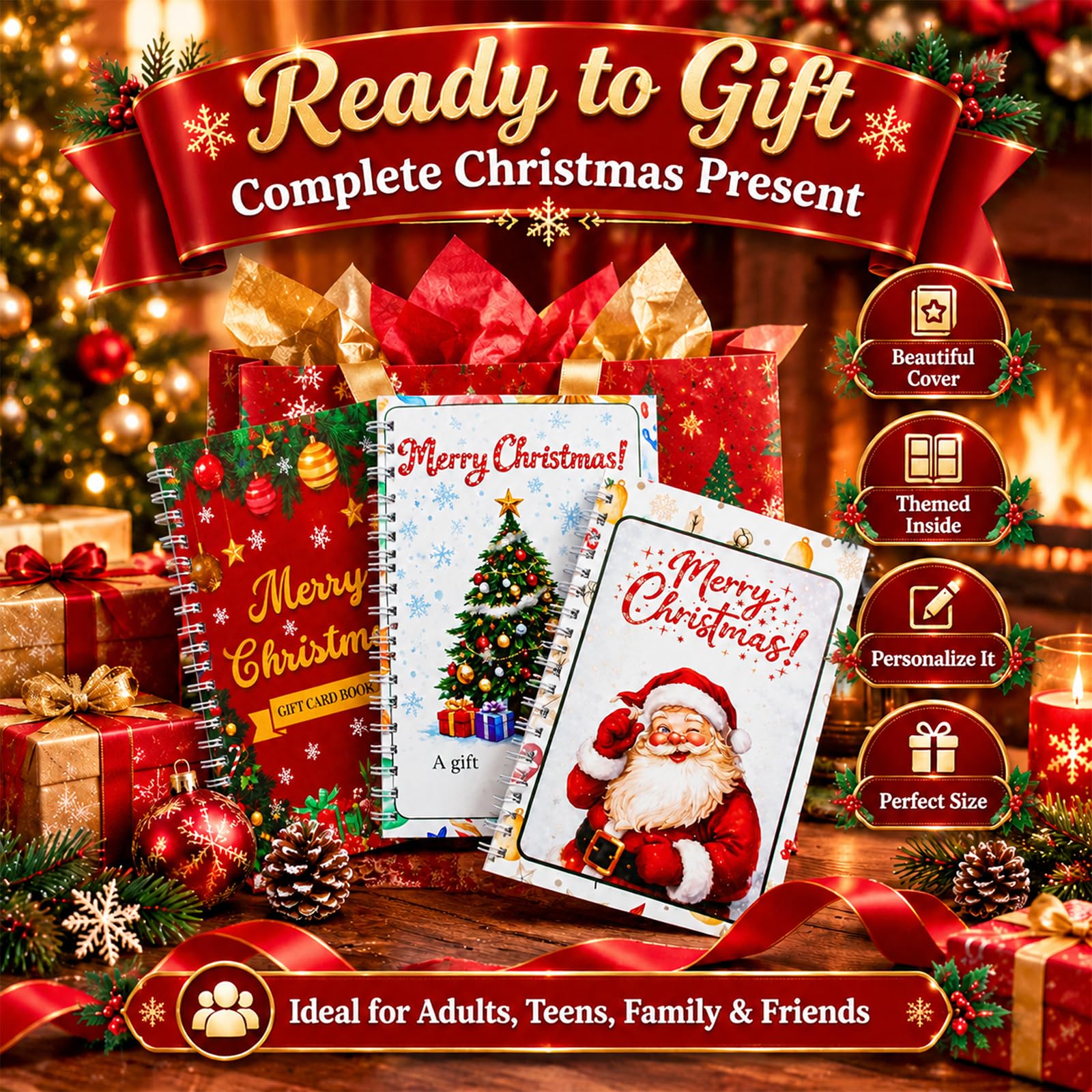 Libro di biglietti regalo di Natale rilegato a spirale per le vacanze, 3