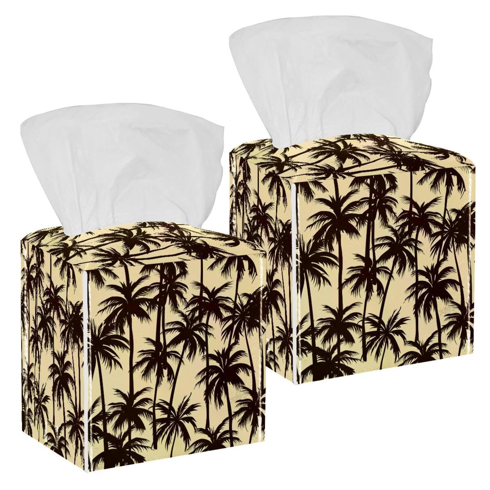Tree Silhouette Tissue Box Cover, 2 Pack PU Leather Square Facial Tissue Dispenser Box holder for Home Office Car