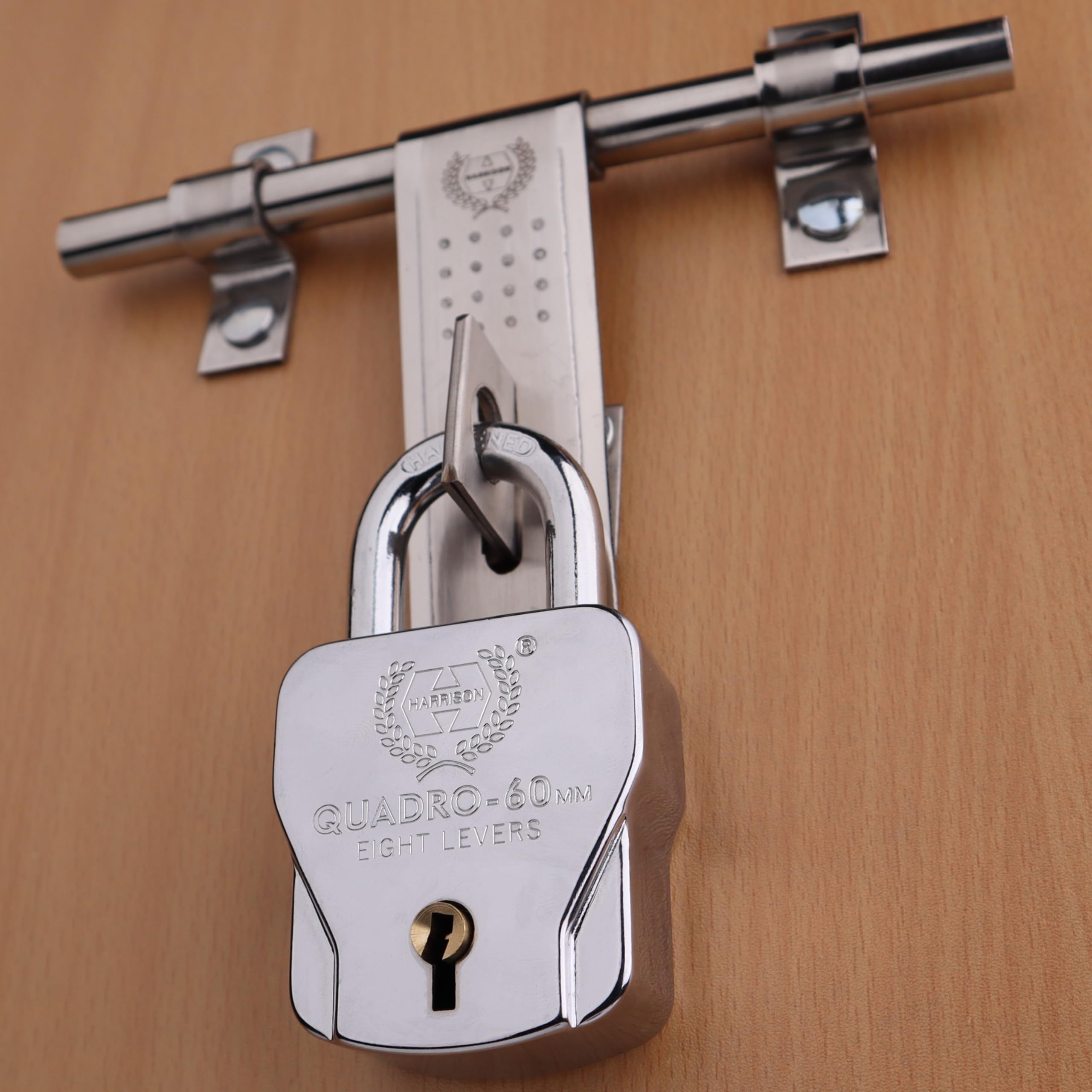 Harrison Padlocks/Square Padlock 68mm 8 Lever with 4 Keys QUADRO-5560 Pack of 1/ Mild Steel Material/Bright Chrome Plated Finish/Door Lock, Shutter Lock, Godown Lock, gate Lock (B0CVDR56KT) Amazon Price History, Amazon Price Tracker