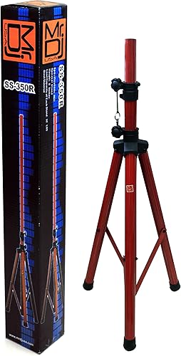 Mr. Dj SS350R Universal Heavy Heavy Pro RED Trípode plegable DJ PA Home On Stage Altavoz Soporte de luz ajustable de 6.6 pies de altura, 3 años de