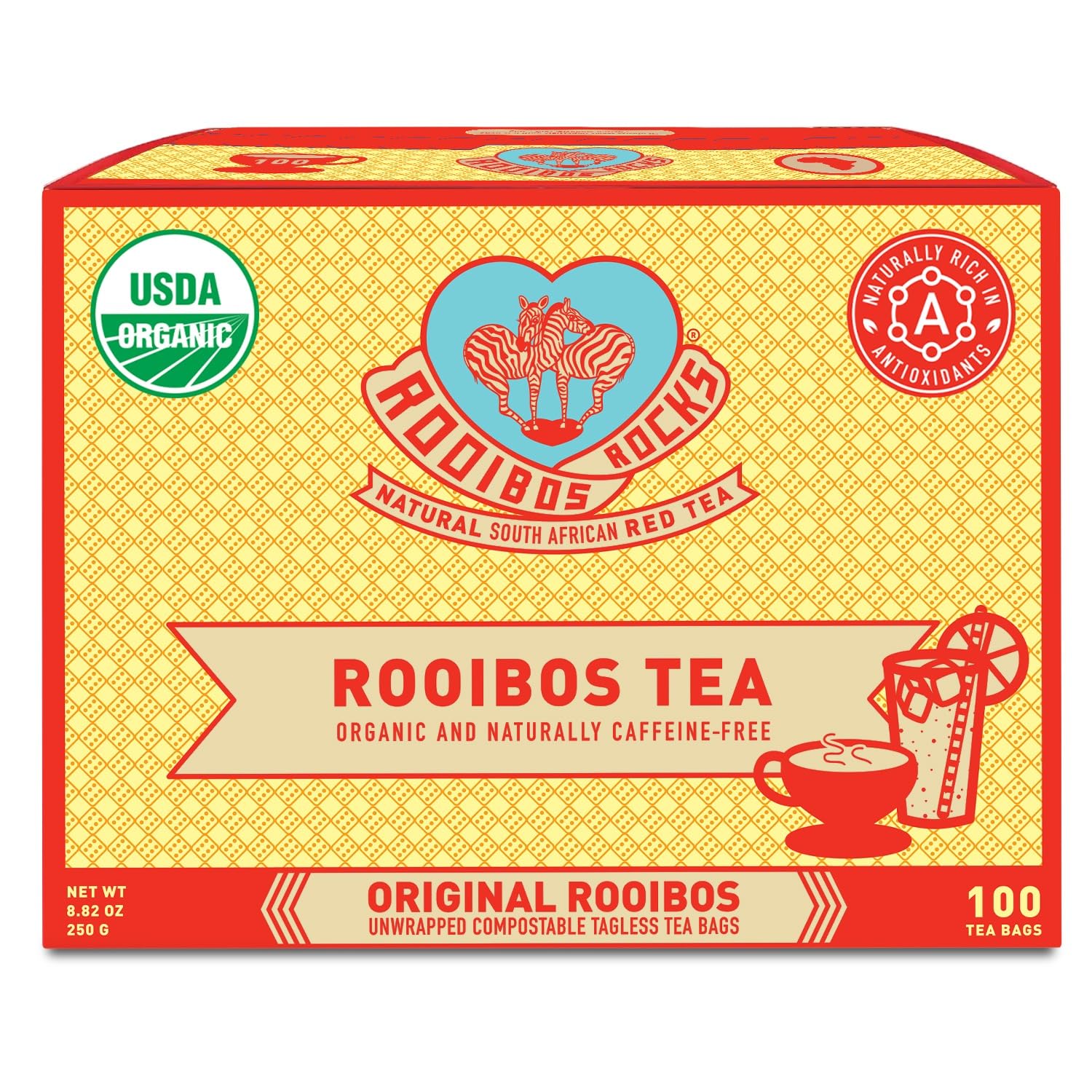 Herbal Tea Bags - Naturally Sweet Red Rooibos Tea Organic for Children & Pregnant Women - Low Tannin, Gluten-Free and Caffeine Free Bags - Sustainably and Ethically Farmed - 100 Count