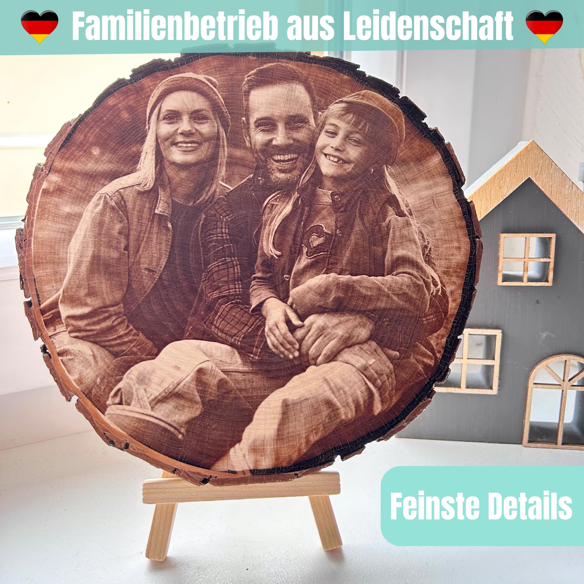 Manevito Personalisierte Baumscheibe mit Gravur - Fotogravur - Fotogeschenke - Personalisierte Geschenke - Geburtstagsgeschenke - Geschenk mit Foto - Inkl. Ständer - Hochzeitsgeschenke für Brautpaar