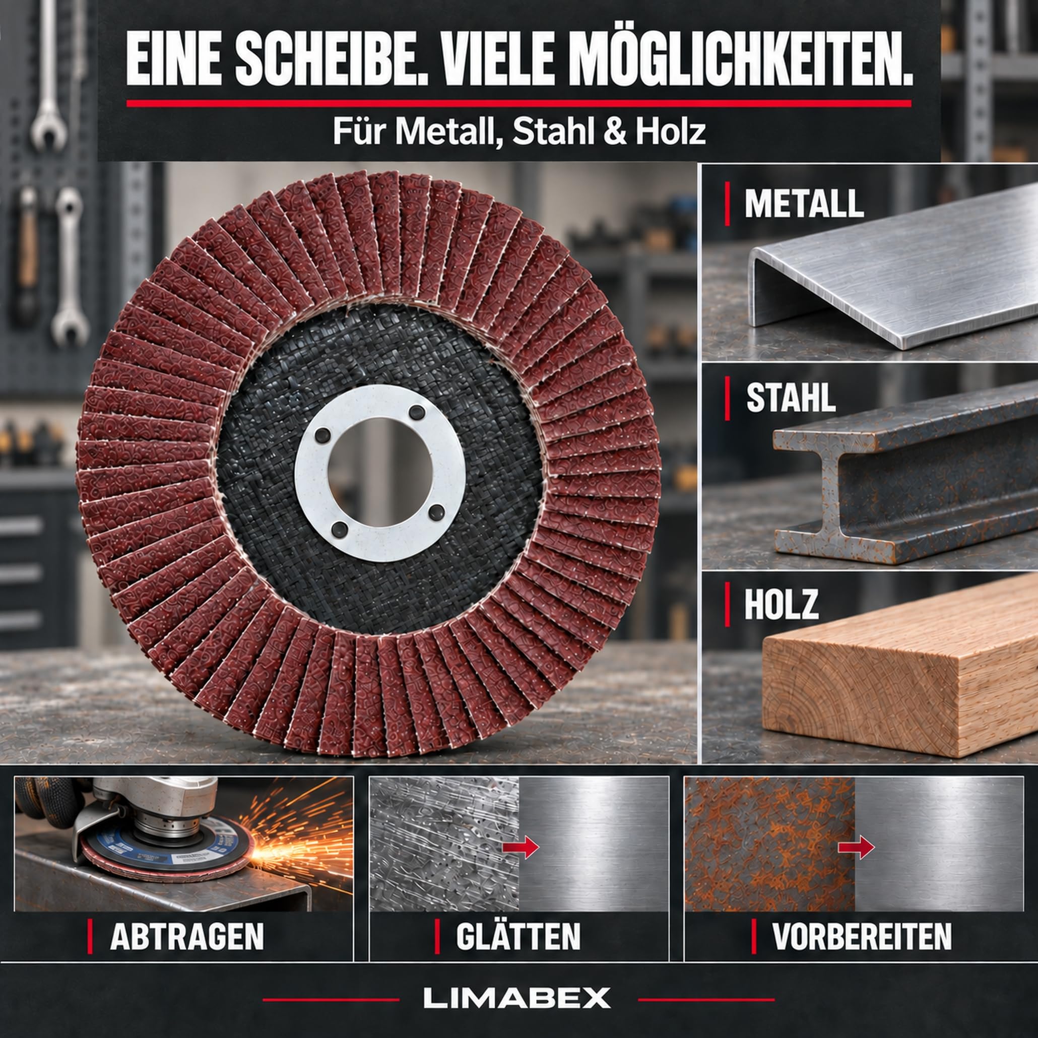 50x Fächerscheiben 125 Holz Korn 120 Metall 22,23 mm Winkelschleifer