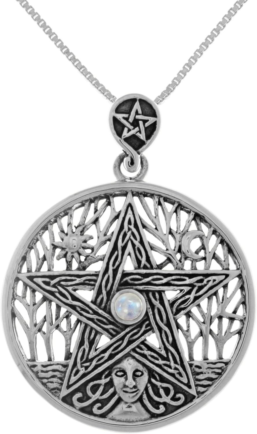 Jewelry Trends Celtic Goddess Pentacle Sterling Silver Pendant Necklace 18" with Moonstone