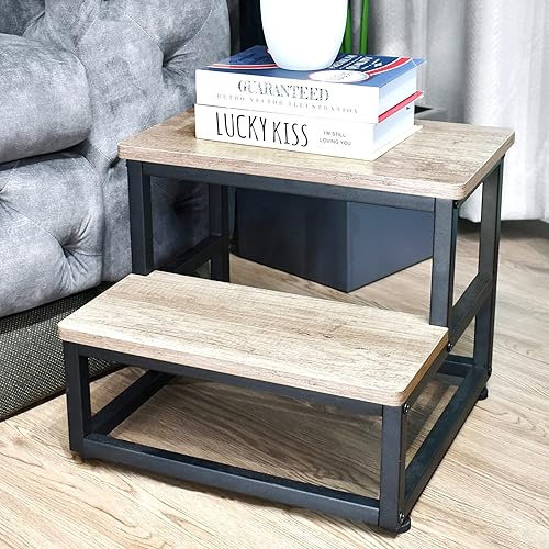 Miniatura 7 de Taburete pequeño para adultos y niños, taburete de pie de metal de madera, un taburete para mesita de noche y armario, escalera resistente de carga