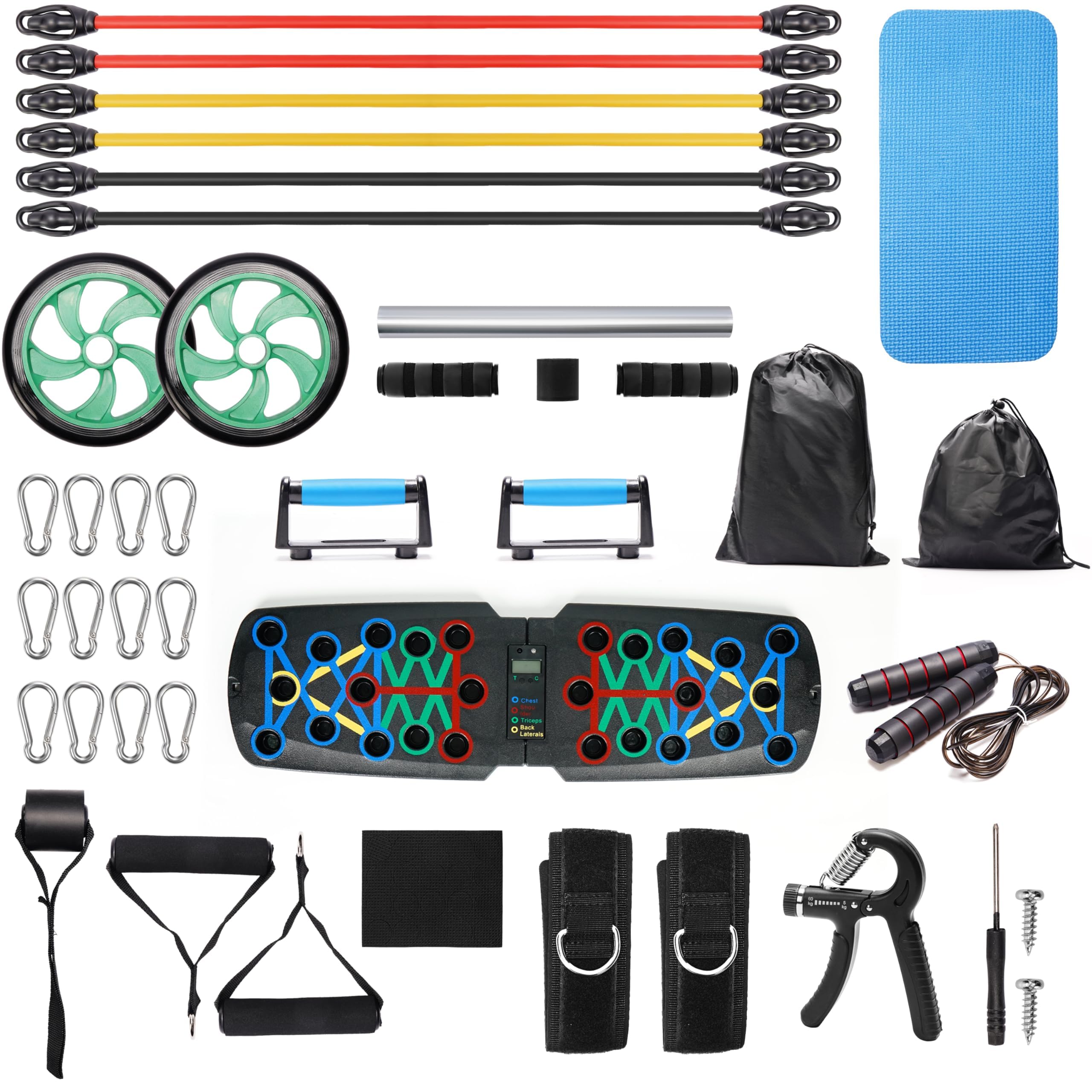 Belle Vous Planche de Musculation Portable pour la Maison - 20-en-1 - Entraînement de tout le Corps - Pompes - Ab Rollers - Élastiques de Musculation Accessoires - Homme et Femme