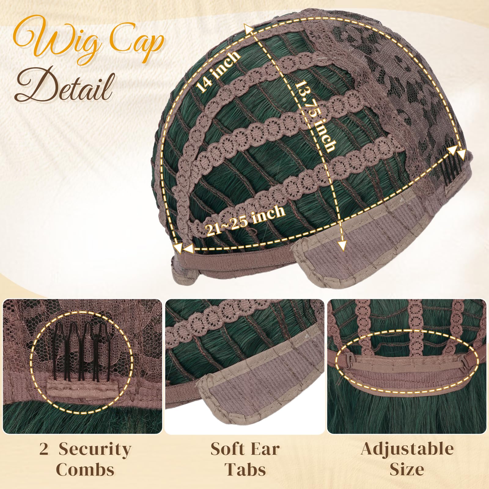 RUWISS Peluca Verde Apagado Ondulada con Flequillo para Mujer, 50 cm Shoulderlongitud Peluca de pelo Sintético en Capas Pelucas con Volumen Natural para Diario y Fiesta — view 4