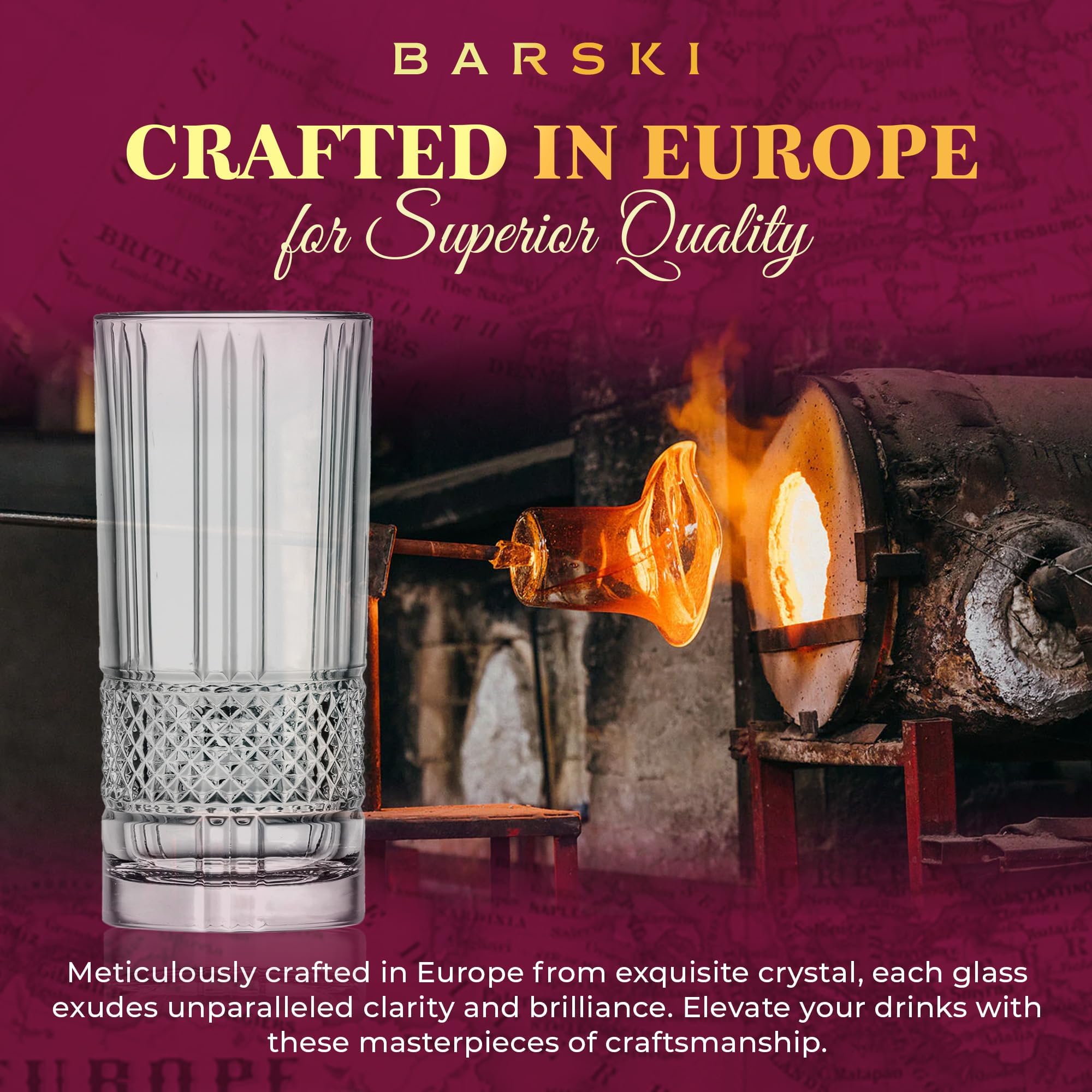 Barski Highball-Glas – Trinkgläser – 2er-Set – Hiball-Becher – Glaskristallbecher – für Wasser, Saft, Bier, gemischte Cocktails, Mojito-Glas, Tom Collins Bar Glaswaren, 370 ml, hergestellt in Europa