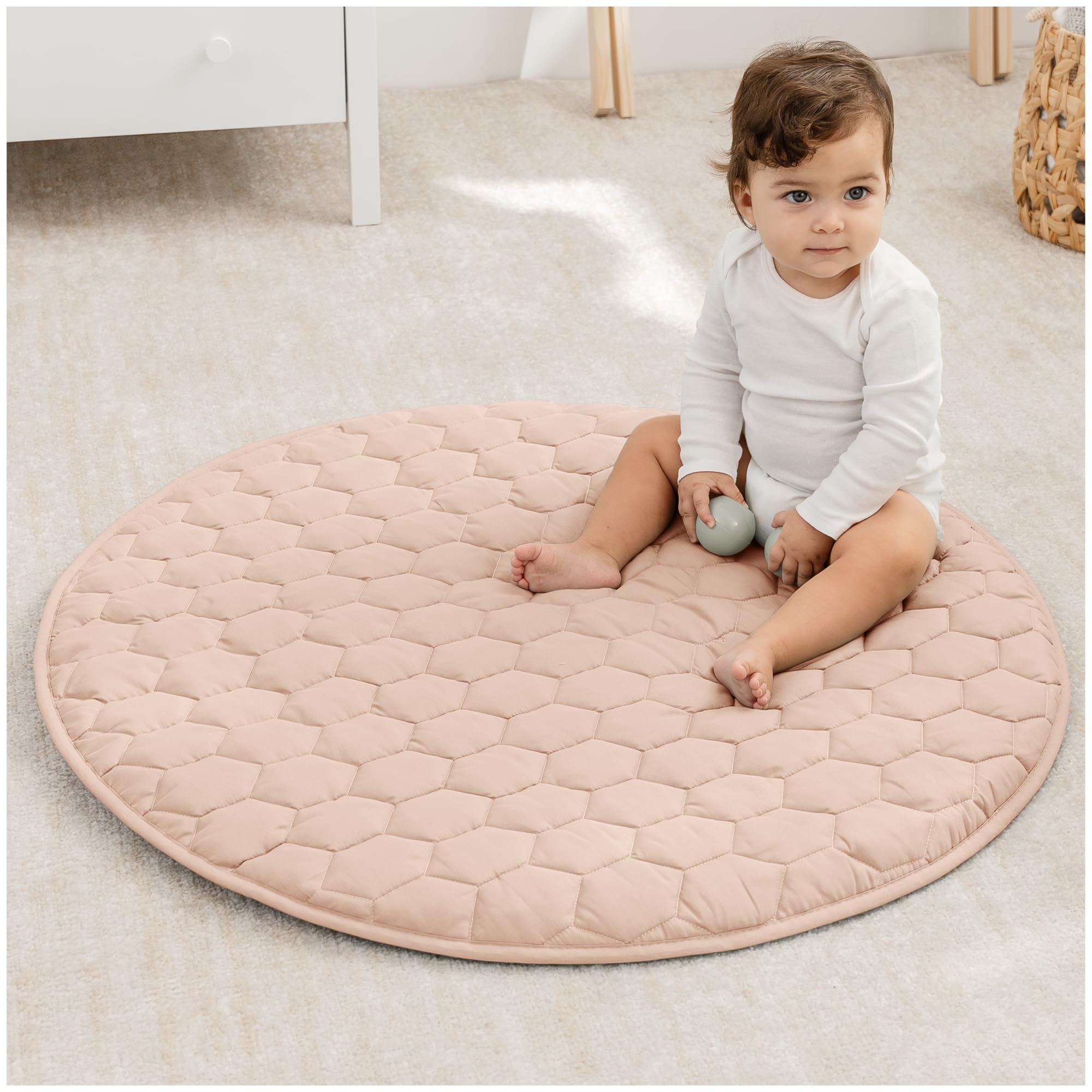 Comfy Cubs Round Kids Play Mat - Small 36 inches Soft Quilted Baby Floor Mat with Non-Slip Bottom - Plush Design for Toddlers' Playtime - Comfortable