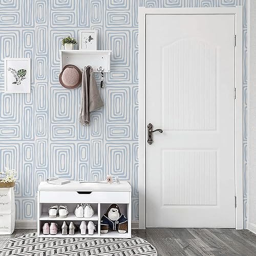 Miniatura 2 de GloryTik Papel tapiz moderno de 16.14 x 197 pulgadas, diseño geométrico azul y blanco, papel de contacto bohemio para armarios y cajones, papel