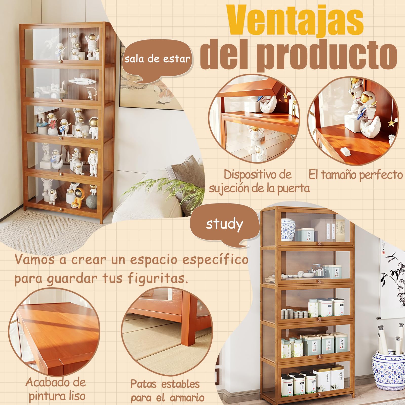 Vitrina expositora Hecho de Marco de bambú Natural,Vitrina Expositora,Multifuncional de Vidrio a Prueba de Polvo,fácil de Instalar,selado e à Prova de pó（Blanco-80×32×40cm）