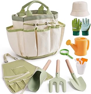 ROBOTIME Kids Gardening Tools, 17 PCS Toddler Gardening Set, Children's Gardening Tools, Metal Kids Gardening Set All in One Kit, Gardening Tools for Kids Outdoor Toys Gift for Boys and Girls