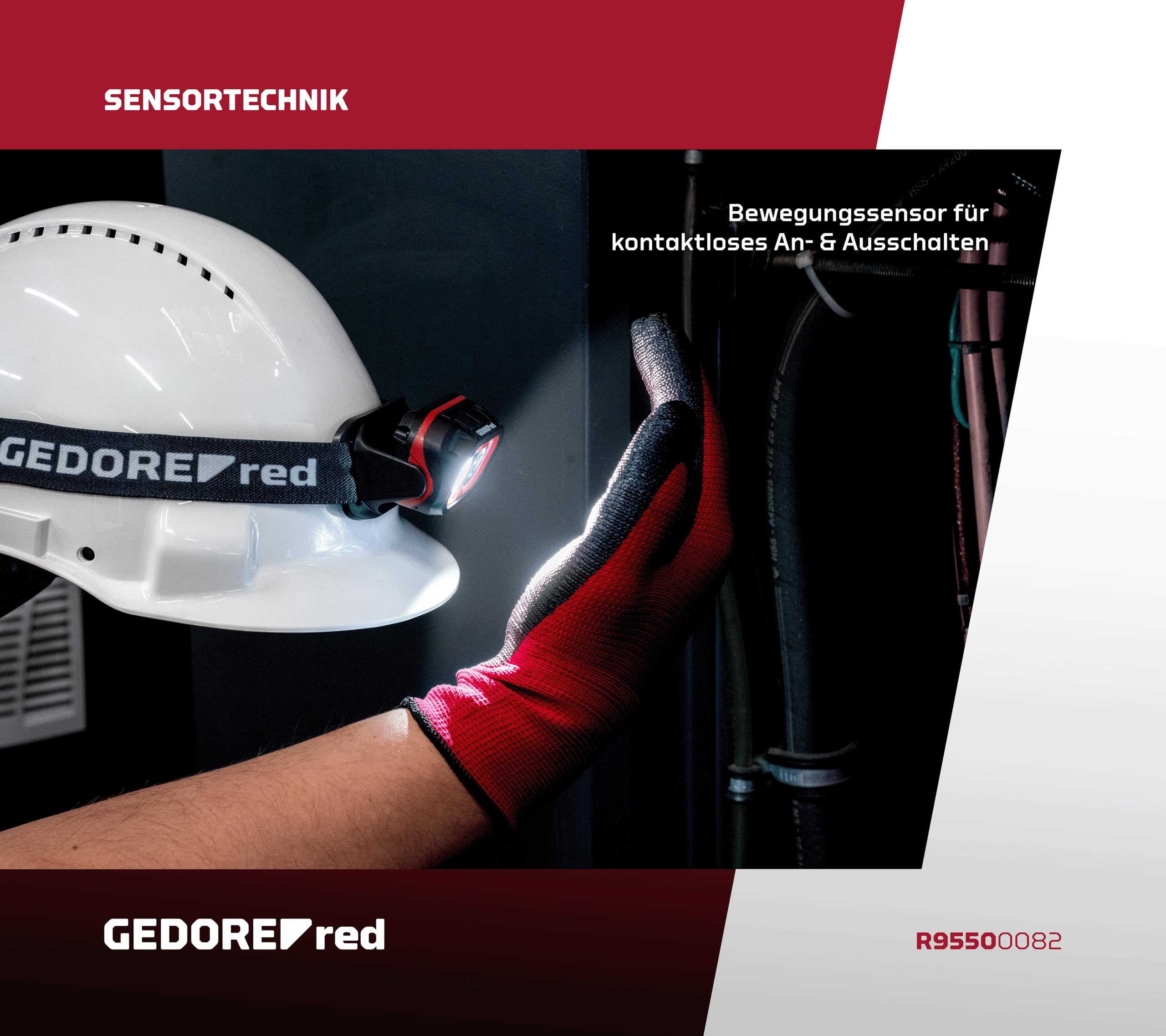 GEDORE Czerwona lampa czołowa LED, do ponownego ładowania z akumulatorem litowo-jonowym, 800 lumenów, regulacja ostrości i bezstopniowe ściemnianie, zasięg świecenia do 69 m, z czerwonym światłem