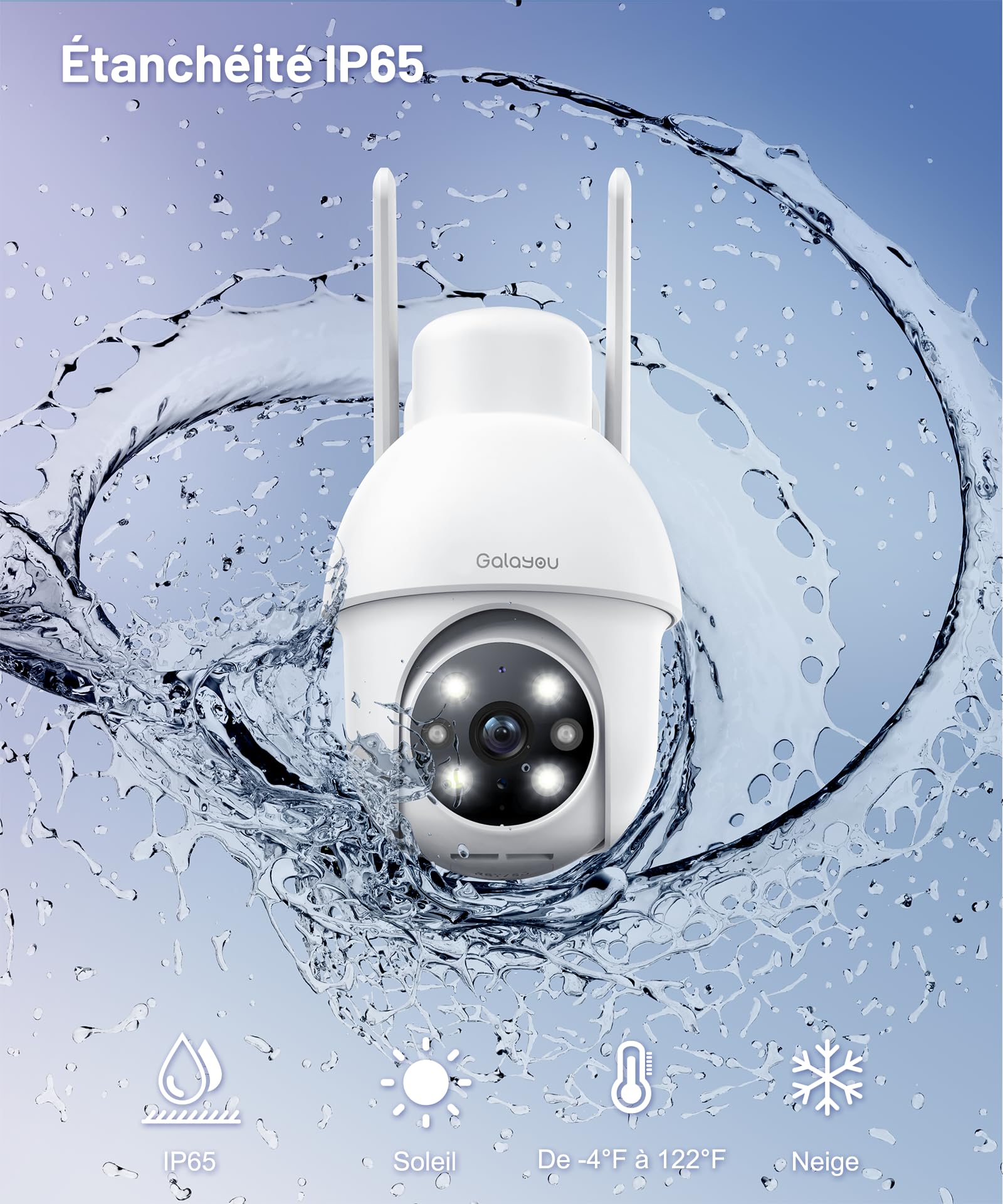 GALAYOU 2k Camera Surveillance WiFi Exterieure PTZ, Caméra de Surveillance Extérieur 360° Étanche, Vision Nocturne en Couleur, Suivi Intelligent, Alerte instantanée, Alexa Y4 2p