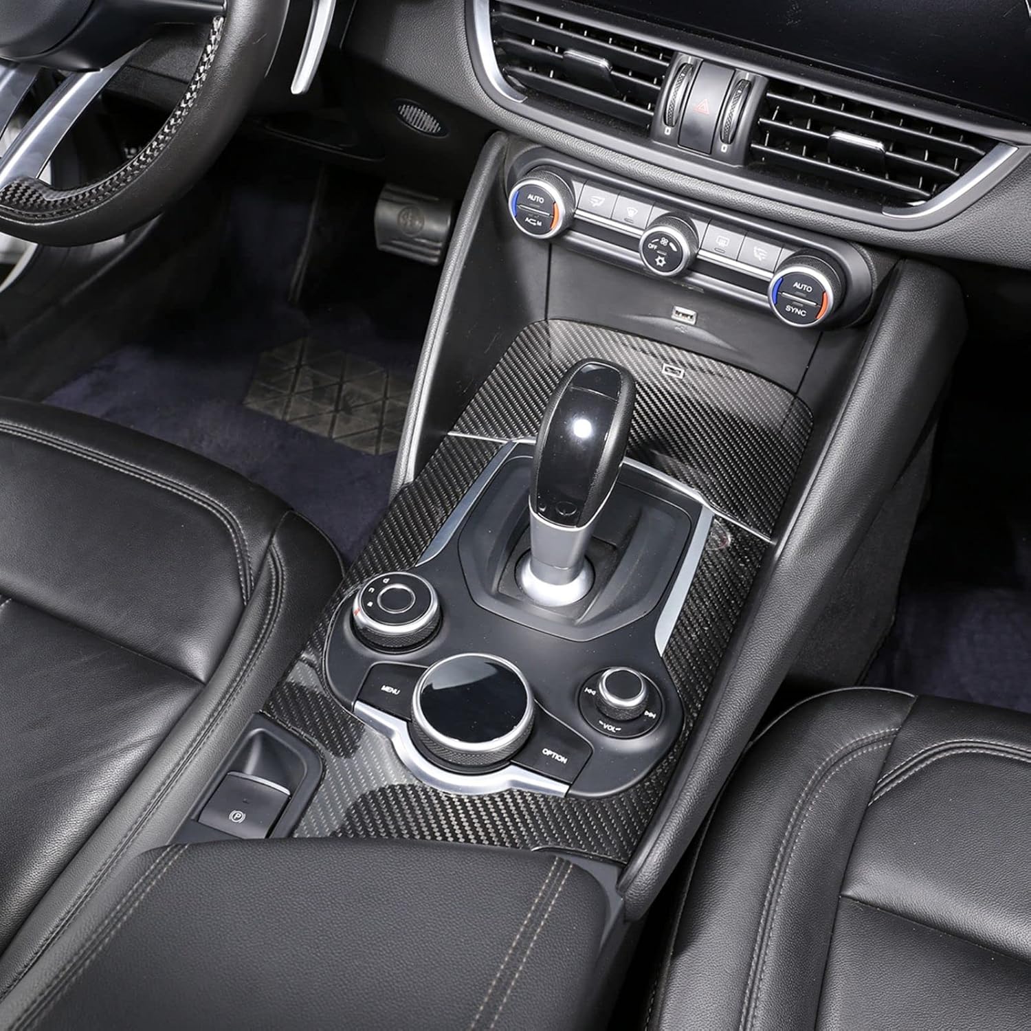 TOYCIDFG Gear Shift Panel Cover Trim Compatible with Alfa Romeo Giulia 2017 2018 2019, Car Center Console Decoration Accessories Carbon Fiber Pattern