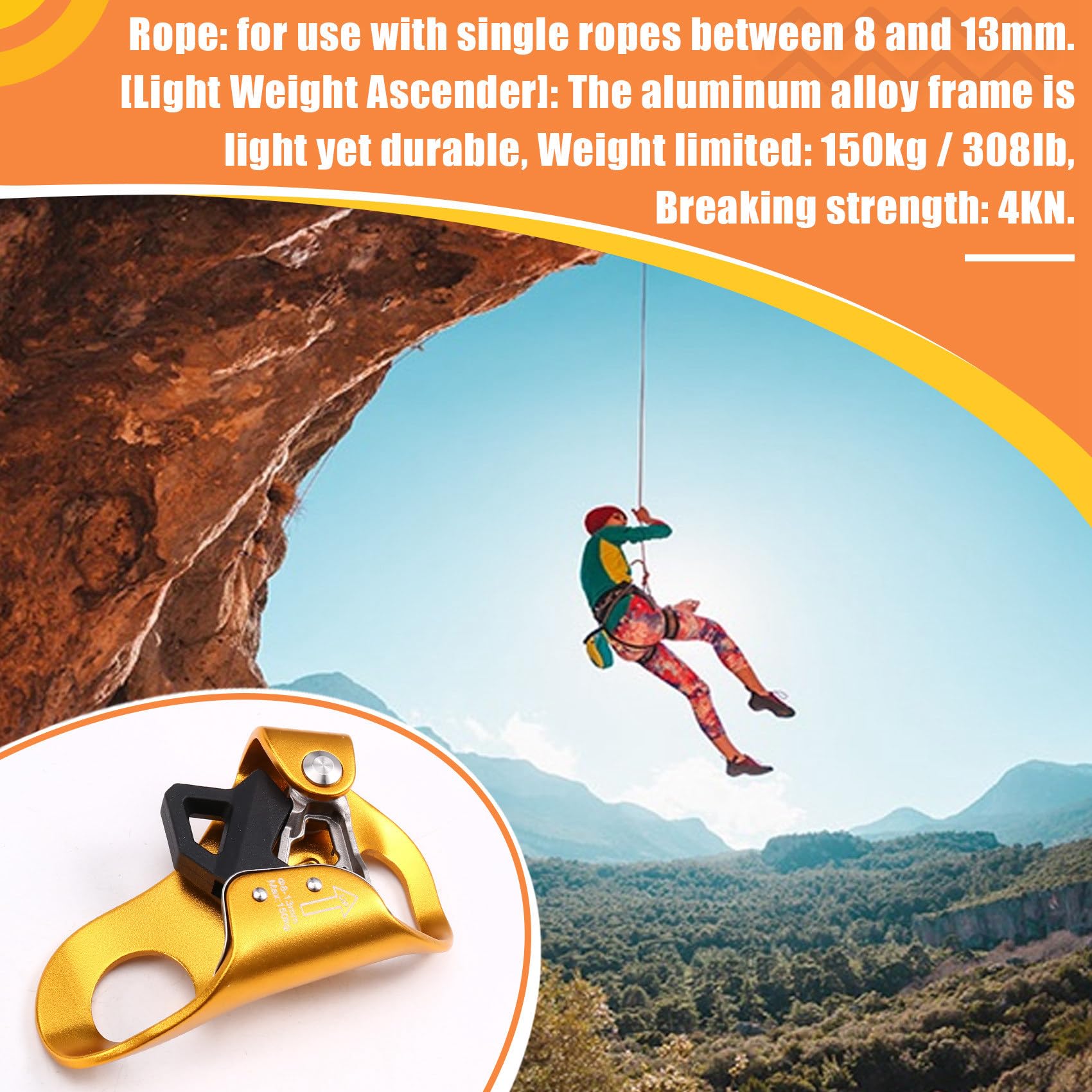 Klettern Abseilseil Klemme Brustaufstieg Rock Climbing Bergsteigen Baumkletterer Ausrüstung für 8-13mm Seil