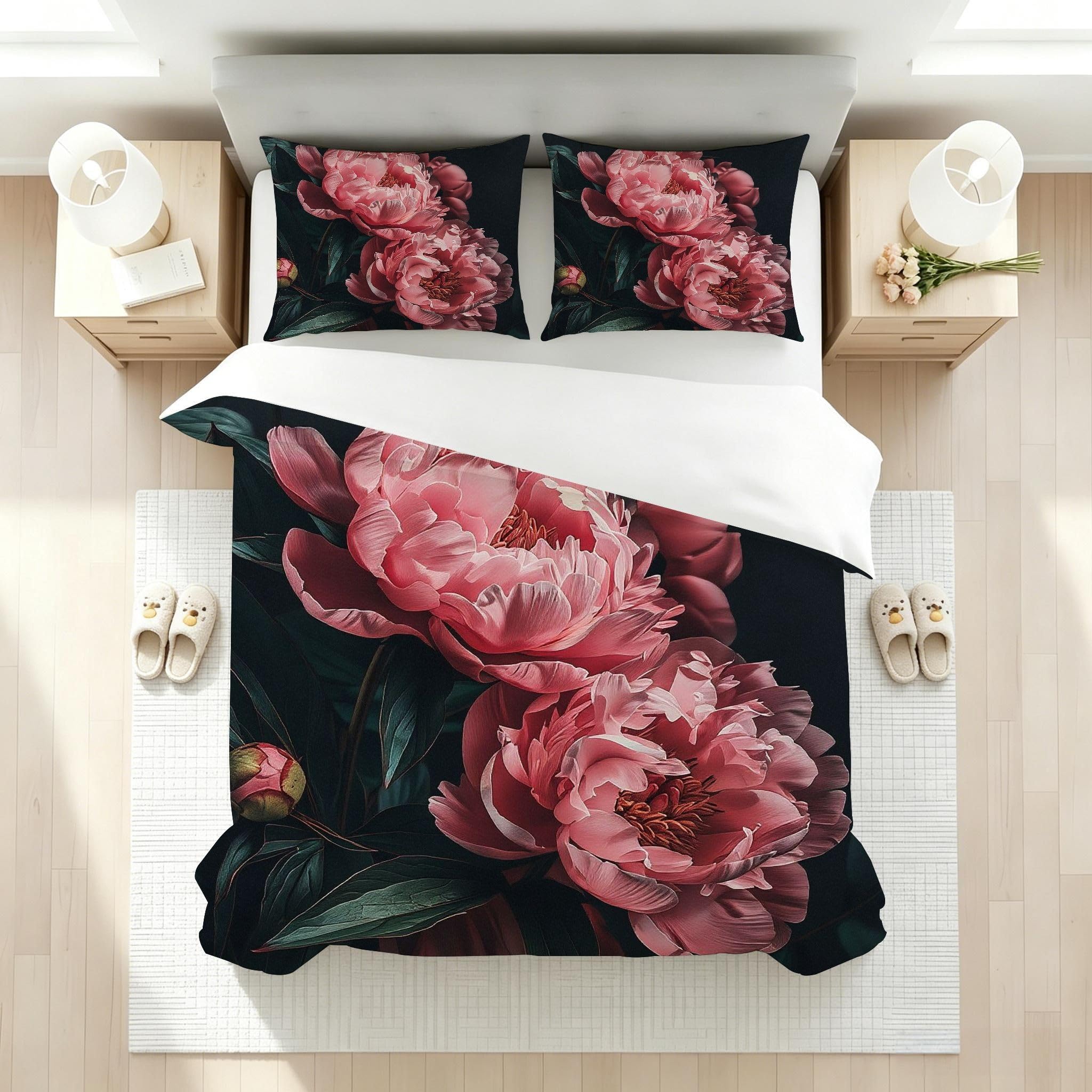 Copripiumino Matrimoniale Peonia Rosa 260x240, ZW756 | Traspiranti Durevoli Microfibra, per Tutta la Famiglia, Matrimoniale, per Tutte le Stagioni, con 2 Federe 50x80 cm