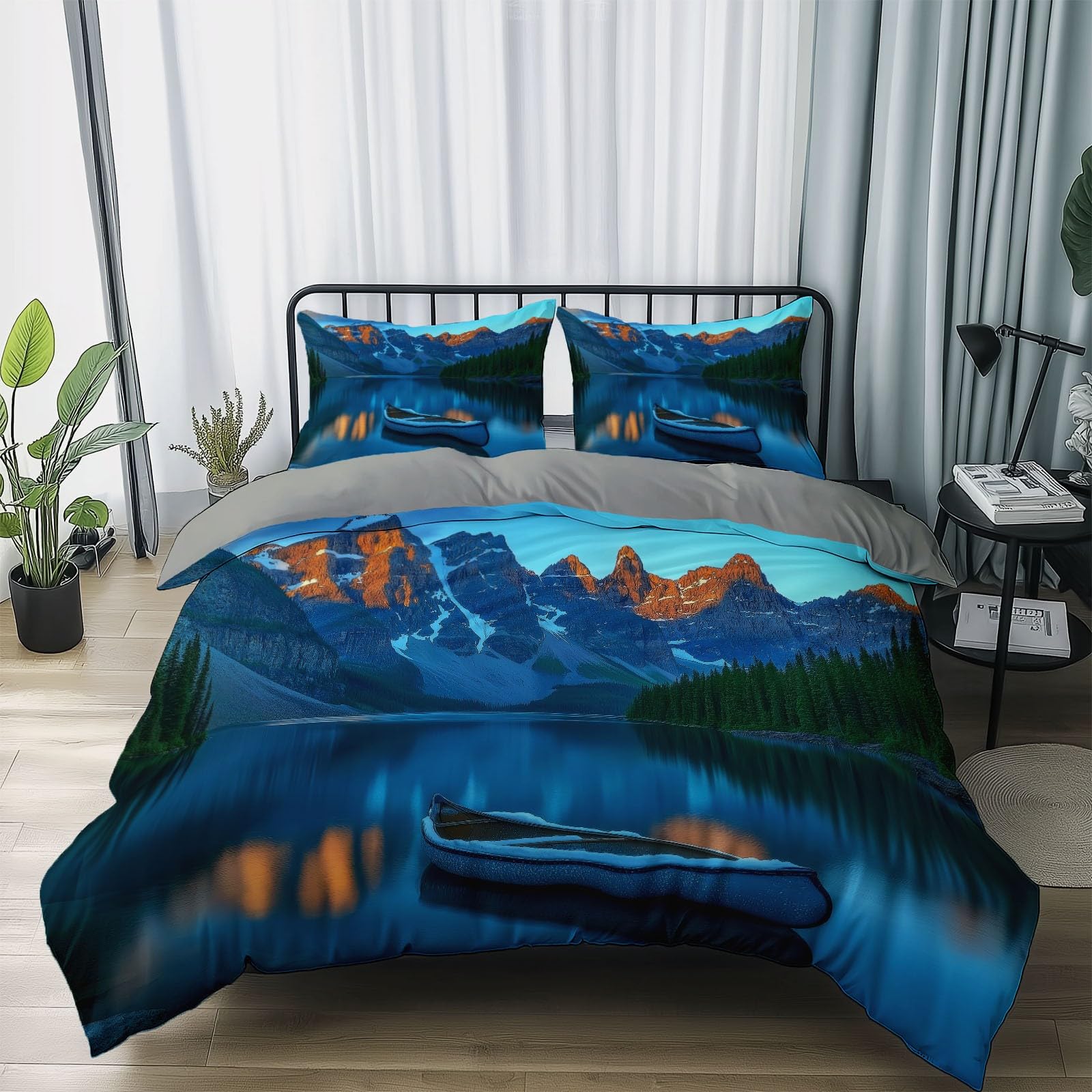 Poszwa na kołdrę Natura Jeziora Górskie Wzór 240x260 cm Dwustronny zestaw pościeli z nadrukiem z 2 poszewkami na poduszki Szary Zestaw pościeli z mikrofibry na 4 pory roku