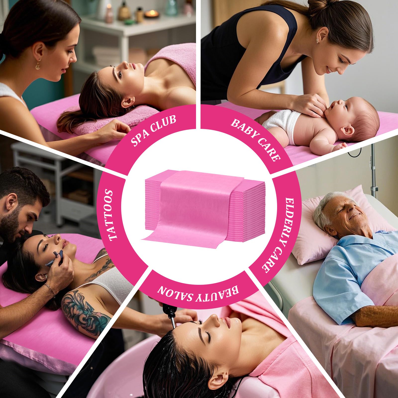 100 sábanas desechables de 80 x 180 cm, impermeables, para mesa de masaje, tela no tejida, cubierta de cama de spa (rosa)