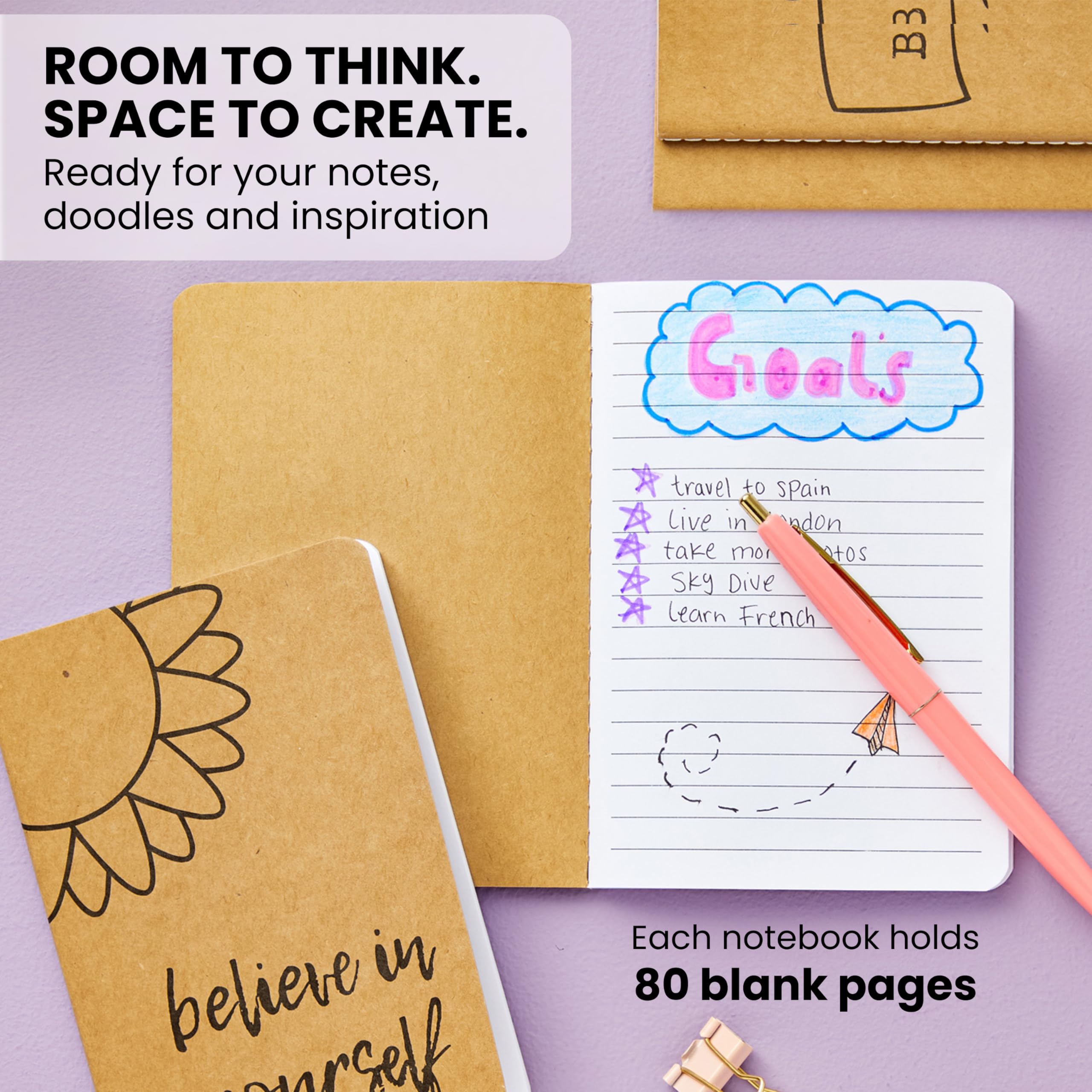 Paper Junkie Cuadernos Kraft a granel, 80 páginas a rayas, 4 x 5.75 pulgadas, mini diarios para escribir, dibujar, garabatear, regalos para estudiantes, agradecimiento al profesor, suministros para el