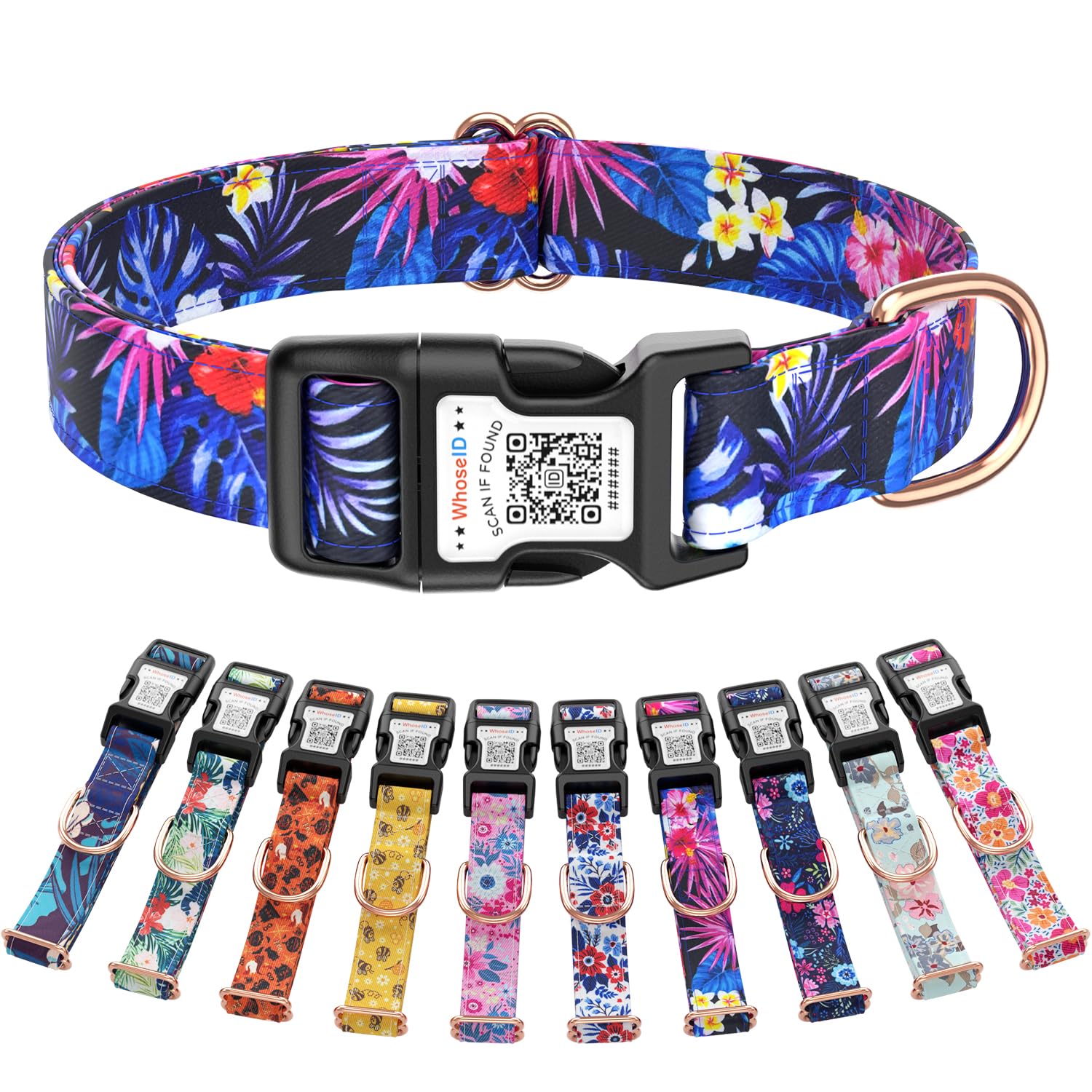 Cute Adjustable Dog Collar with QR Code Buckle - Metal Clip & Cotton Webbing Comfort Fit for Small/Puppy/Female Pets