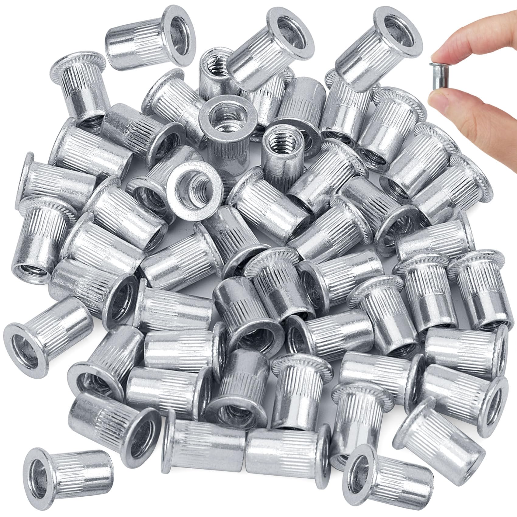 HIZNIC 50 Pcs 1/4-20 Rivet Nut Aluminum Flange UNC Flat Head Threaded ...