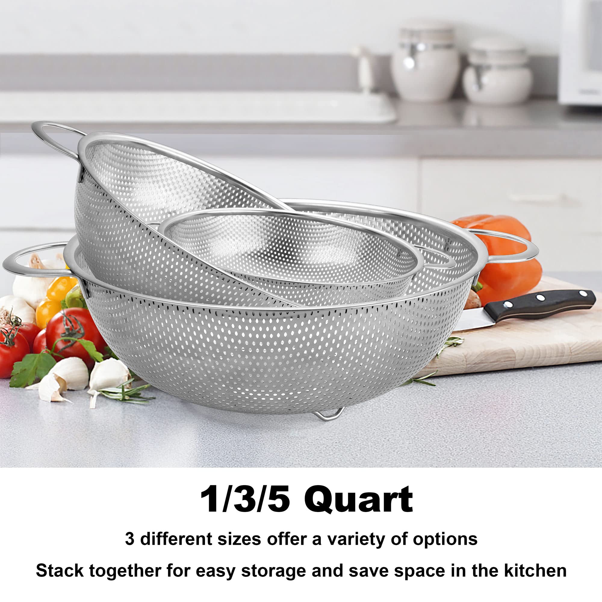 Lot De 3 Passoires De Cuisine En Acier Inoxydable Avec Poignée