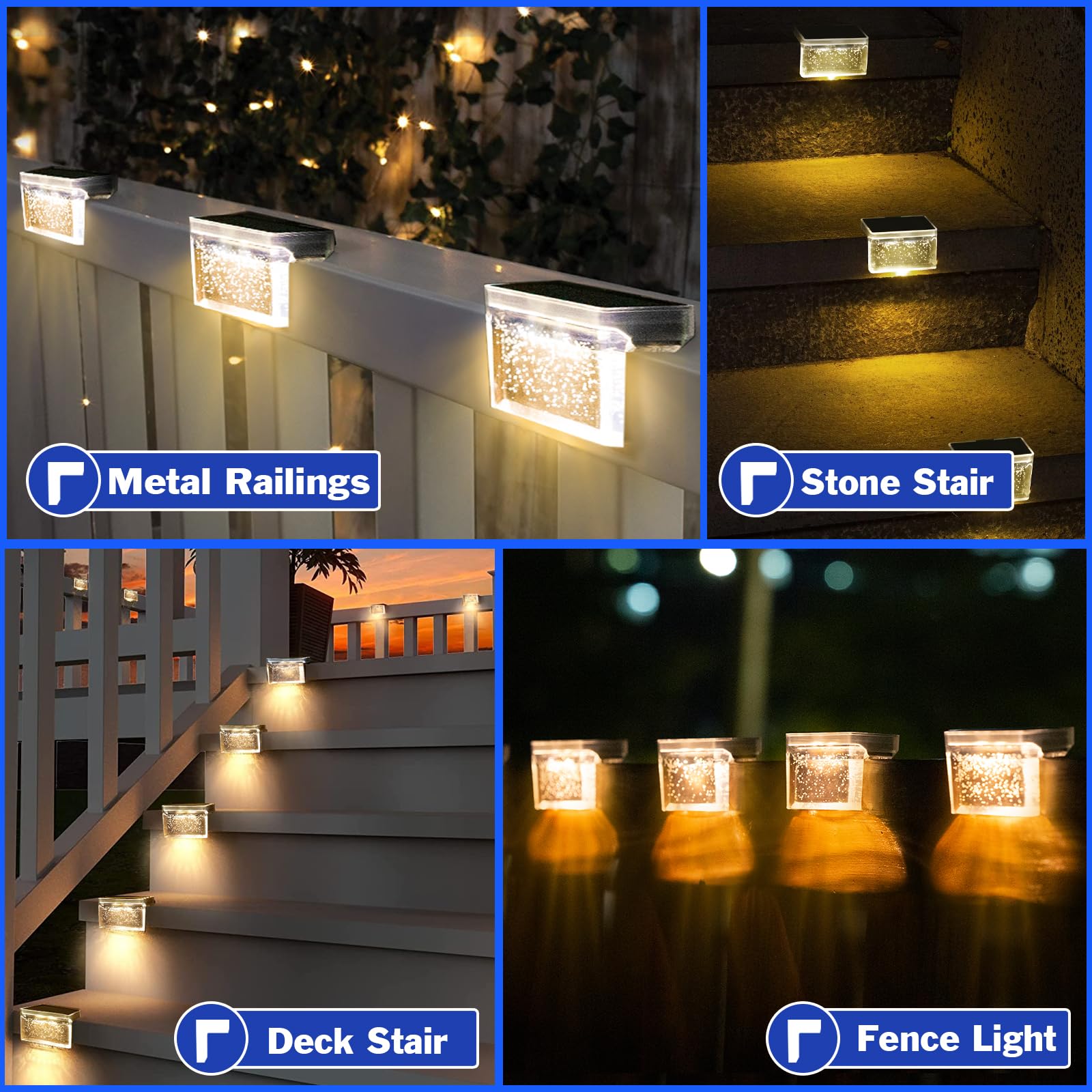 Luces Solares Para Terraza Y Valla, LED Impermeables Para Exteriores, Luces De Paso Y Escalera Para Patio Trasero, Patio, Jardín, Porche, Piscina, Blanco Cálido, Brillo De Color, Paquete De 2