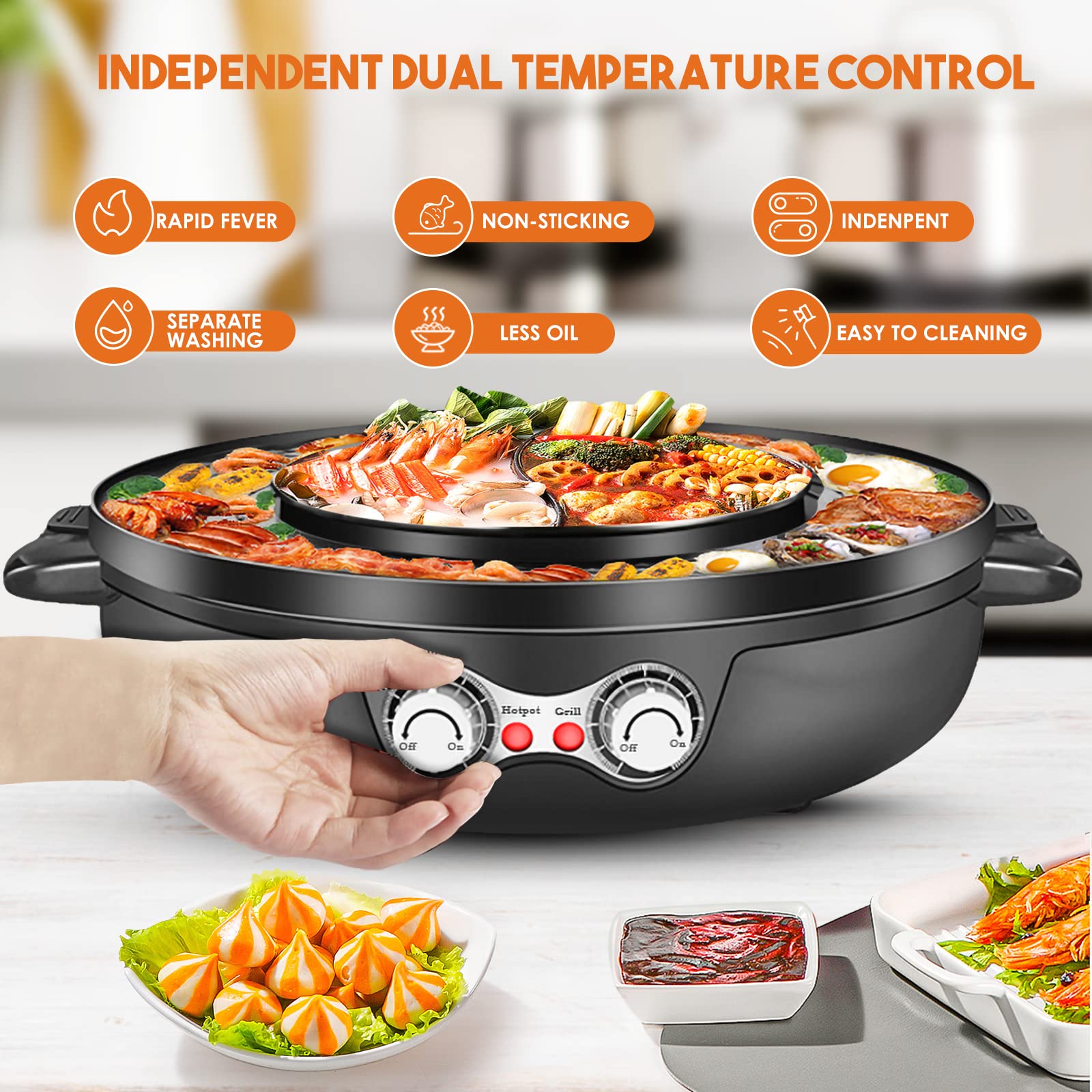 Buy Hot Pot with Grill, 2000W 2 in 1 Electric Hot Pot Grill Cooker with