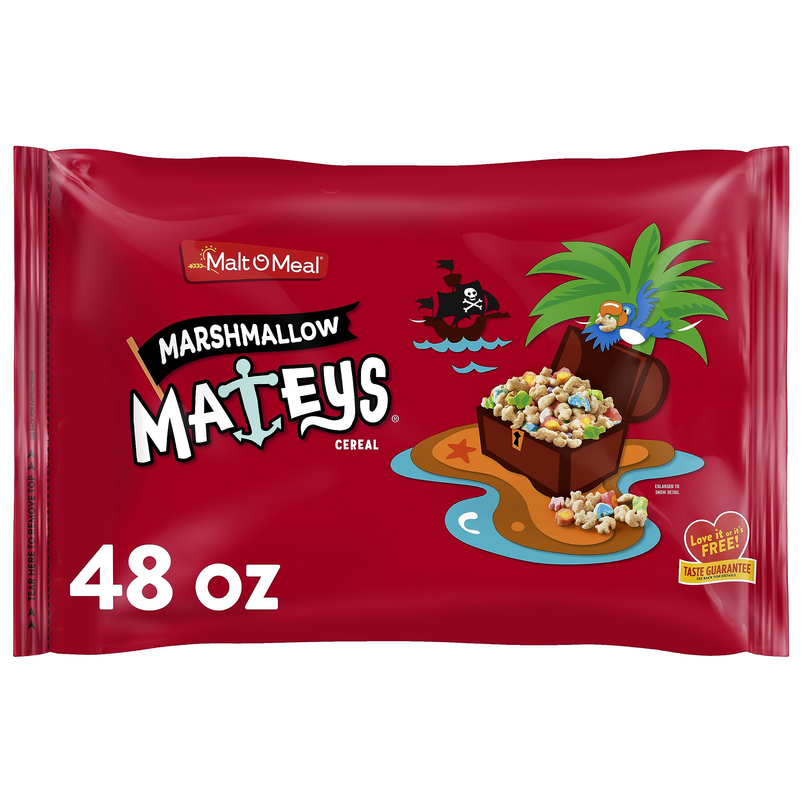 Malt-O-Meal Marshmallow Mateys Breakfast Cereal, Frosted Oat Cereal with Marshmallow Bits, Large Cereal for Family, 48 OZ Resealable Cereal Bag