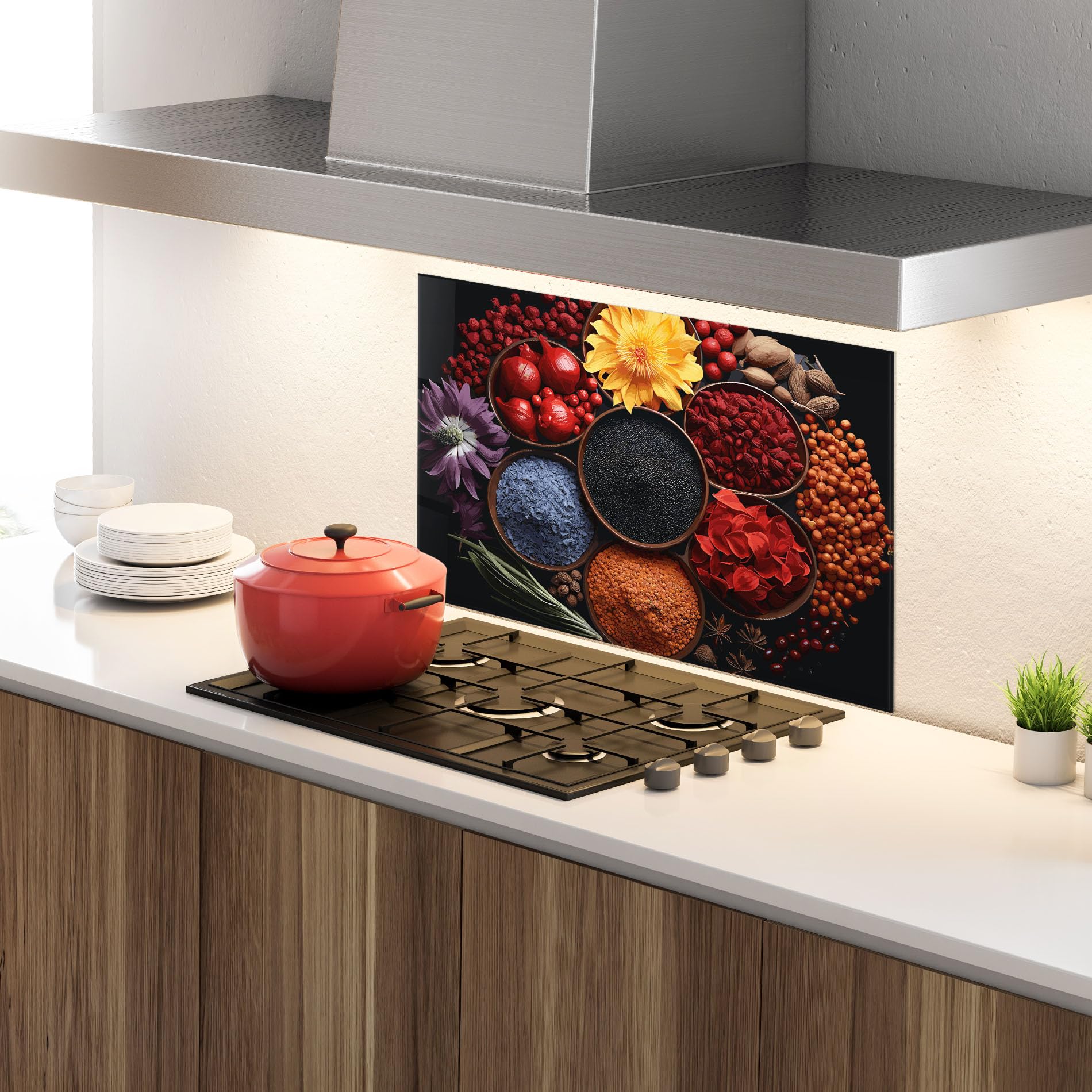 ARTHUB® Szklany panel kuchenny 50x70 cm, Autumn Color Spices | Osłona przed rozpryskami, Lustrzana płytka ścienna, Płyta szklana, Szkło hartowane, Żywność, Przyprawy