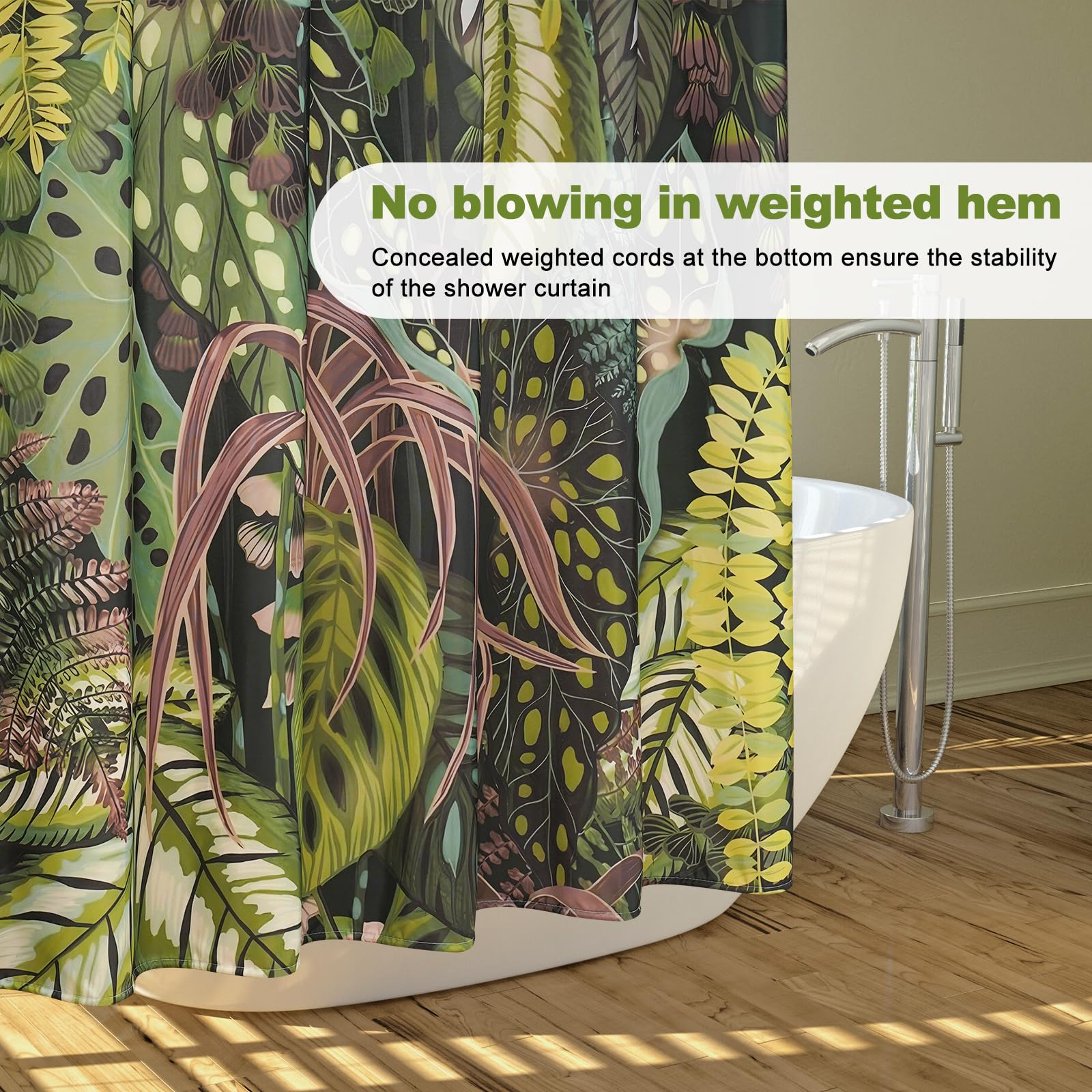 EurCross Tropical Jungle Green Shower Curtains, Waterproof Bathroom Curtain Mould Proof With Antirust Holes - Image 4