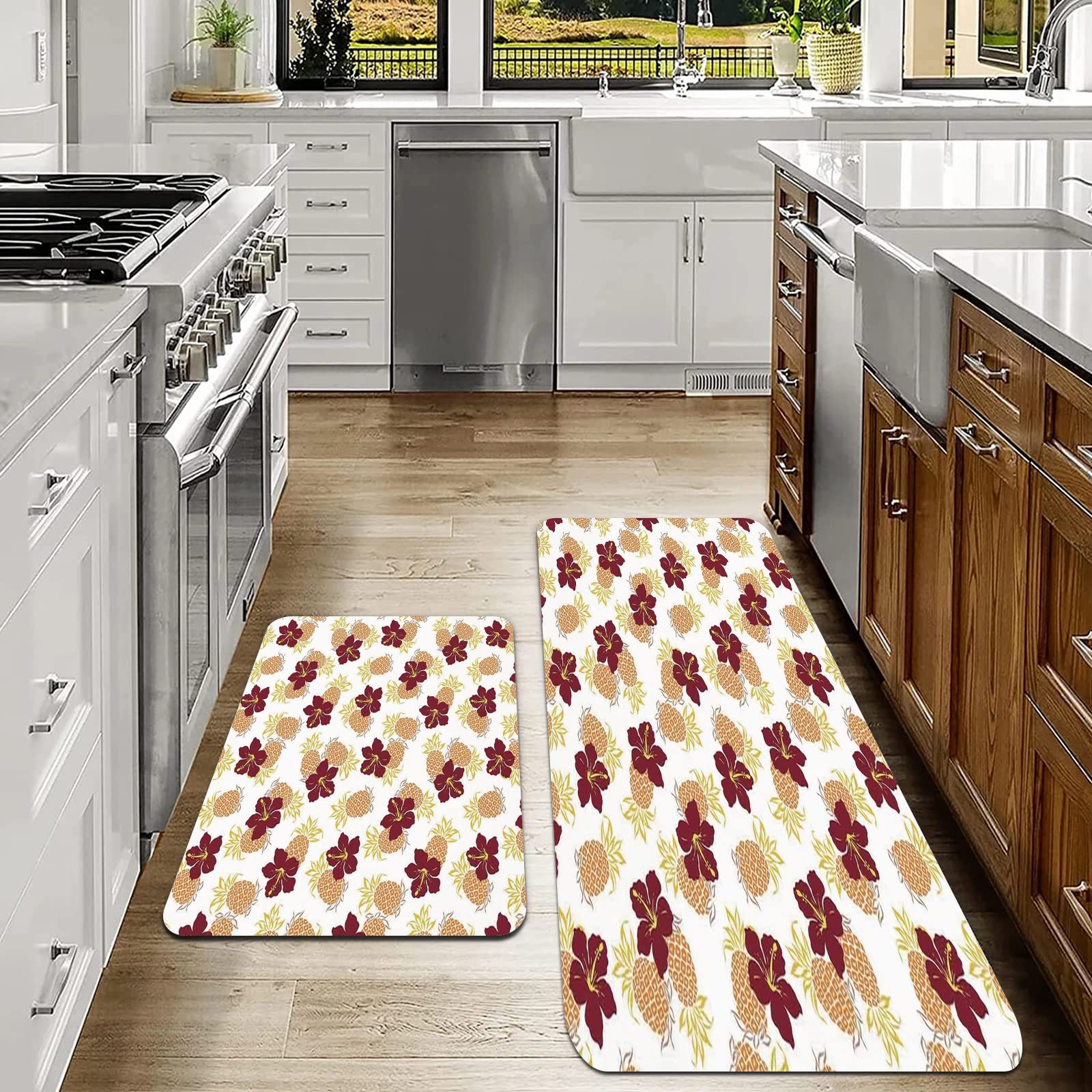 Tapis De Cuisine Antidérapant Et Lavable 2 Pièces,Tropical, Fruits Exotiques Abstraits De L'île Aux Couleurs Vives, Anan,Tapis De Cuisine Devant Evier Pour Cuisine, Buanderie, Salon(45x120cm+45x70cm