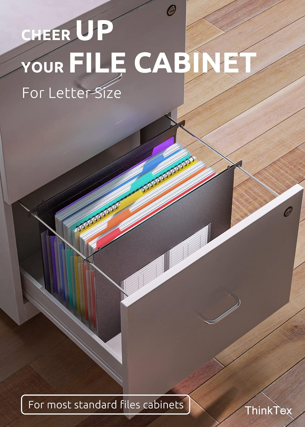 ThinkTex Plastic Expanding Hanging File Folders, 7 Innovative 1.2" Accordian Pockets, Large Capacity, Multi-Color Tabs, Letter Size for Filing Cabinet - 3 Packs