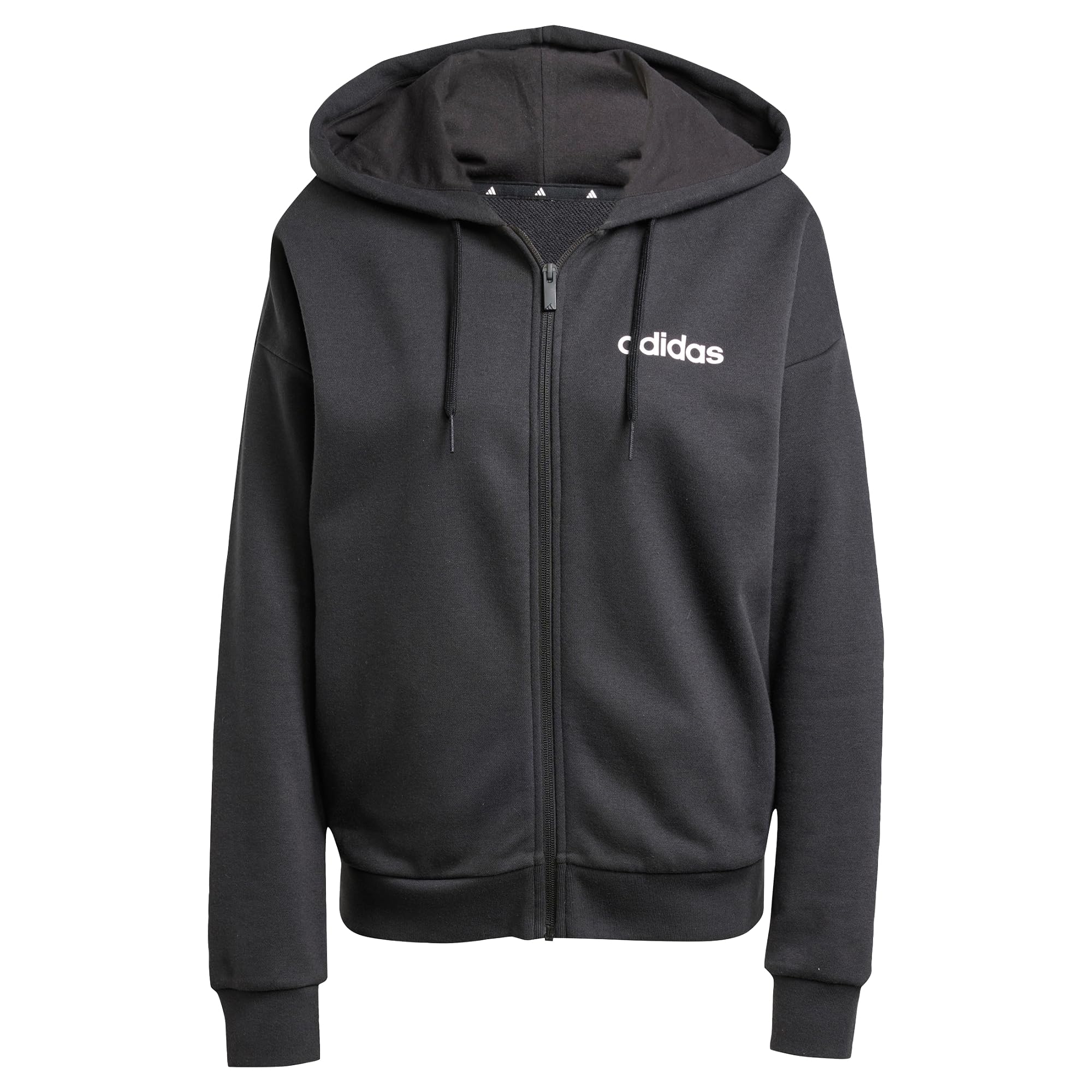 adidas Donna Essentials Linear Full Zip French Terry Hoodie Sweatshirt, Black/​White, XXS