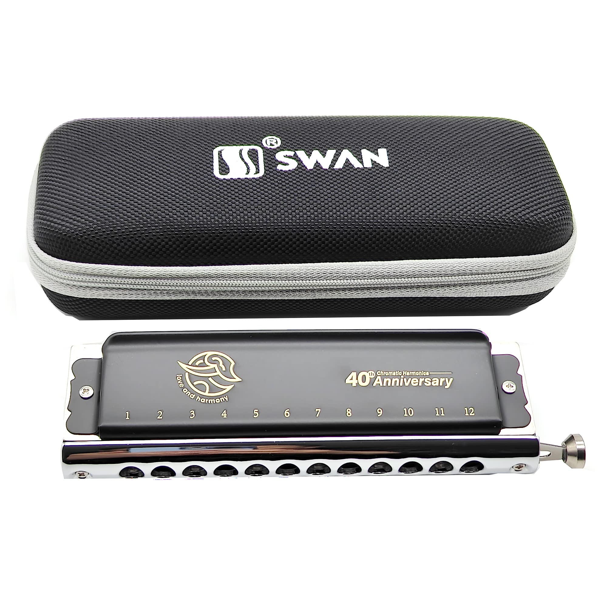 SWAN Harmonijka chromatyczna z 40 rocznicami, 12 otworów, 48 tonów, usta, organy Dreamer, Harmonijka C dla profesjonalnych początkujących ćwiczących instrumenty muzyczne