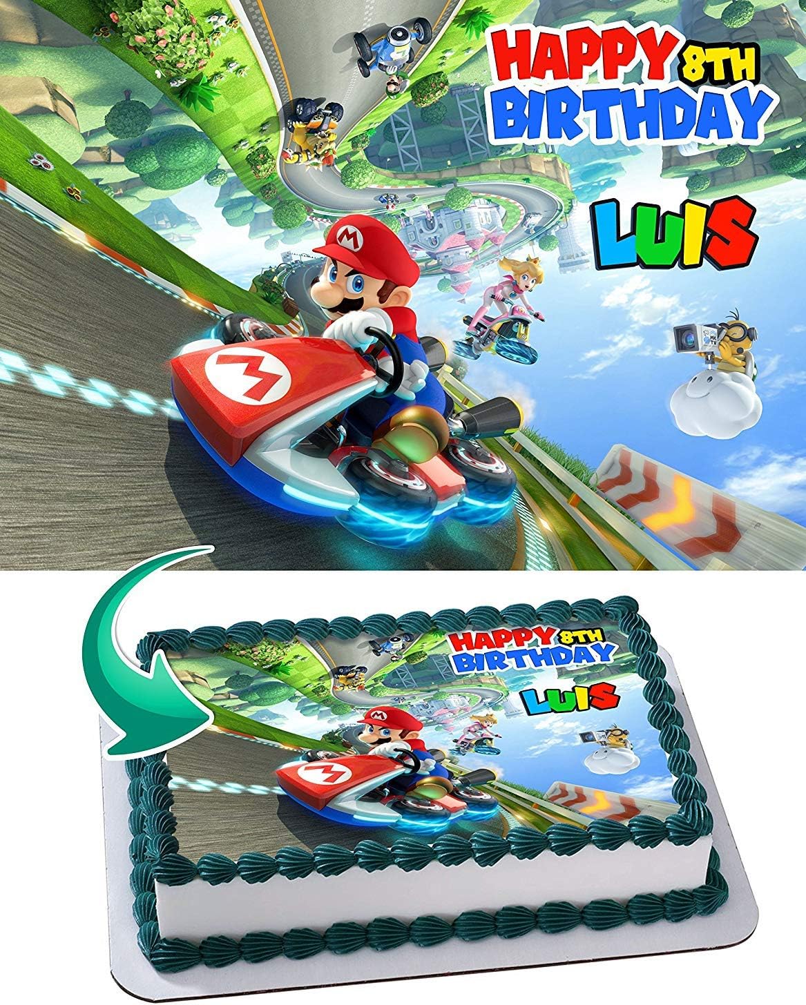 Cakecery Mario Kart 8 Deluxe Edible Cake Image Topper Personalized Birthday Cake Banner 1/4 Sheet