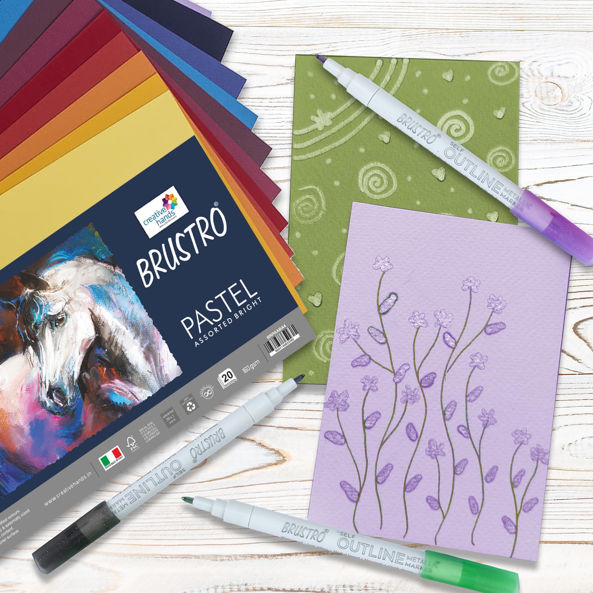 Brustro Artists Pastel Papers | 160 GSM, A4, Assorted Bright Shades | Pack of 20 Sheets | Ideal for Pastels, Colour Pencils, Graphite, Charcoal, Gouache, Ink and Dry Techniques 1