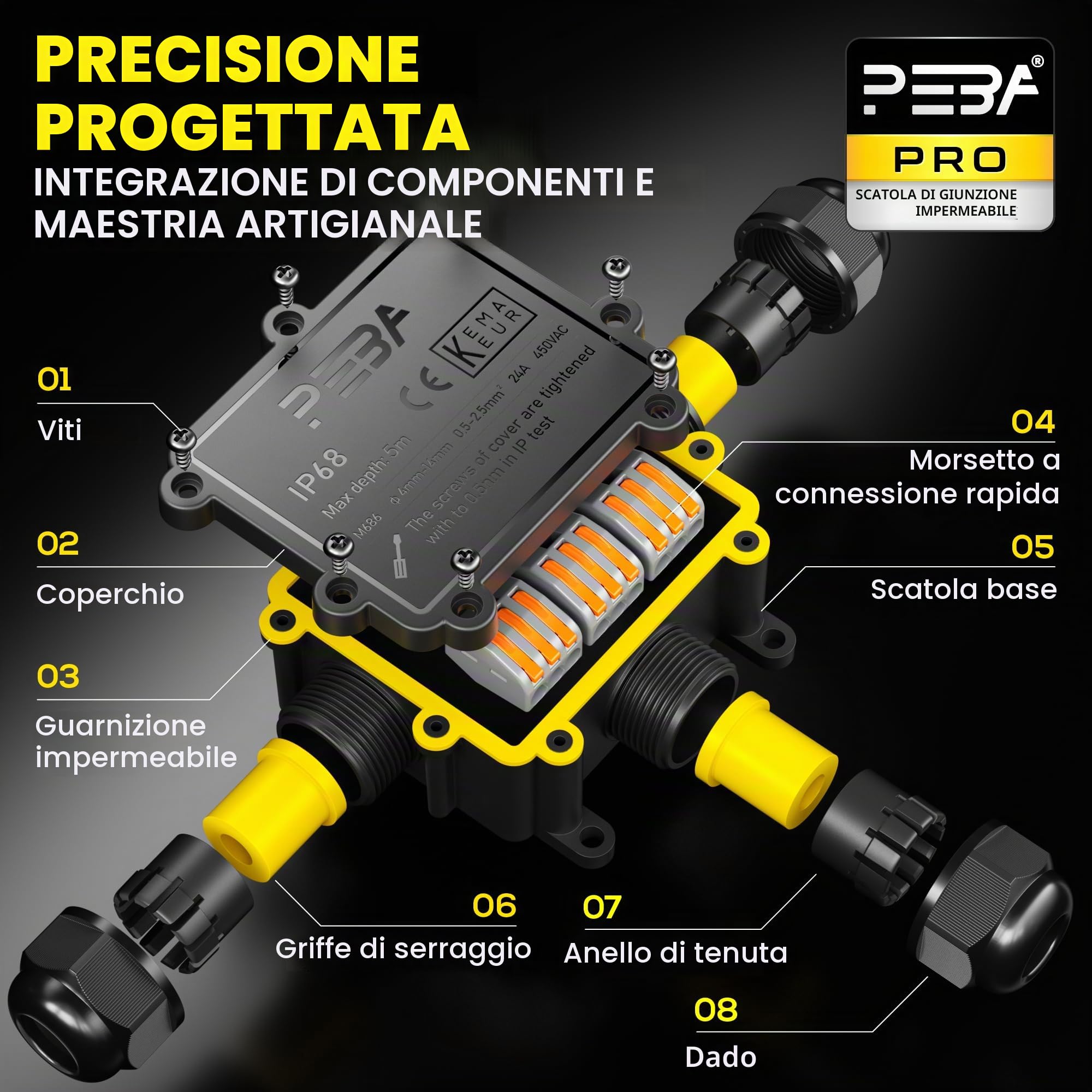 PEBA Scatola di Giunzione Impermeabile IP68, Connettori Elettrici, 3 vie Connettore Stagno Manicotto di Collegamento Cavo Sotterraneo del Area Esterna per Diametro del Cavo 4-14mm