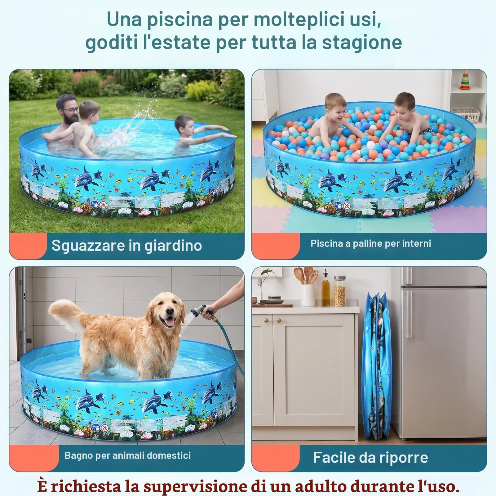 Piscina portatile pieghevole in plastica rigida per neonati, bambini e adulti, non necessita di gonfiaggio, piscina rotonda per famiglie, vacanze, multiplo