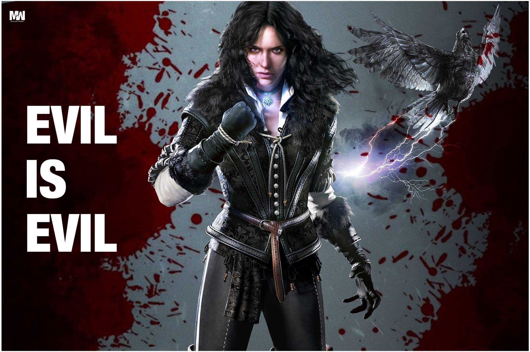 Midnight Works Witcher Yennefer Evil is Evil Poster 18 x 12 inch