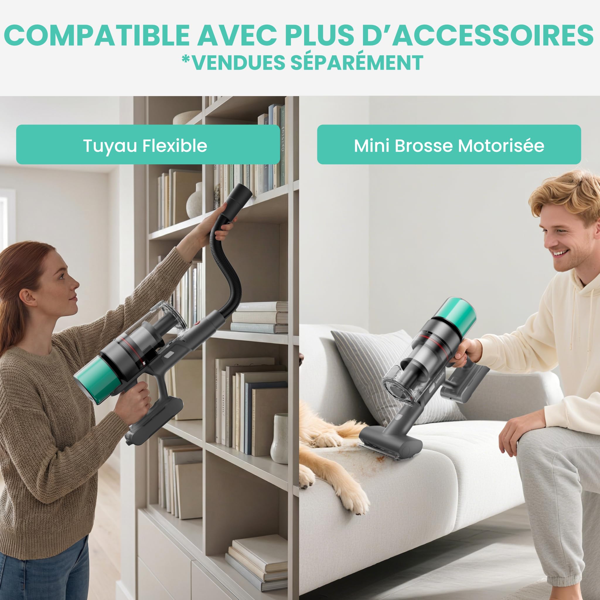 V5 Aspirateur Balai sans Fil, 55Kpa/600W/80Mins Aspirateur sans Fil Puissant, Autoportant Aspirateur Balai, Autonomie Ultra-Longue pour Tapis, Sols Durs, Poils d'animaux