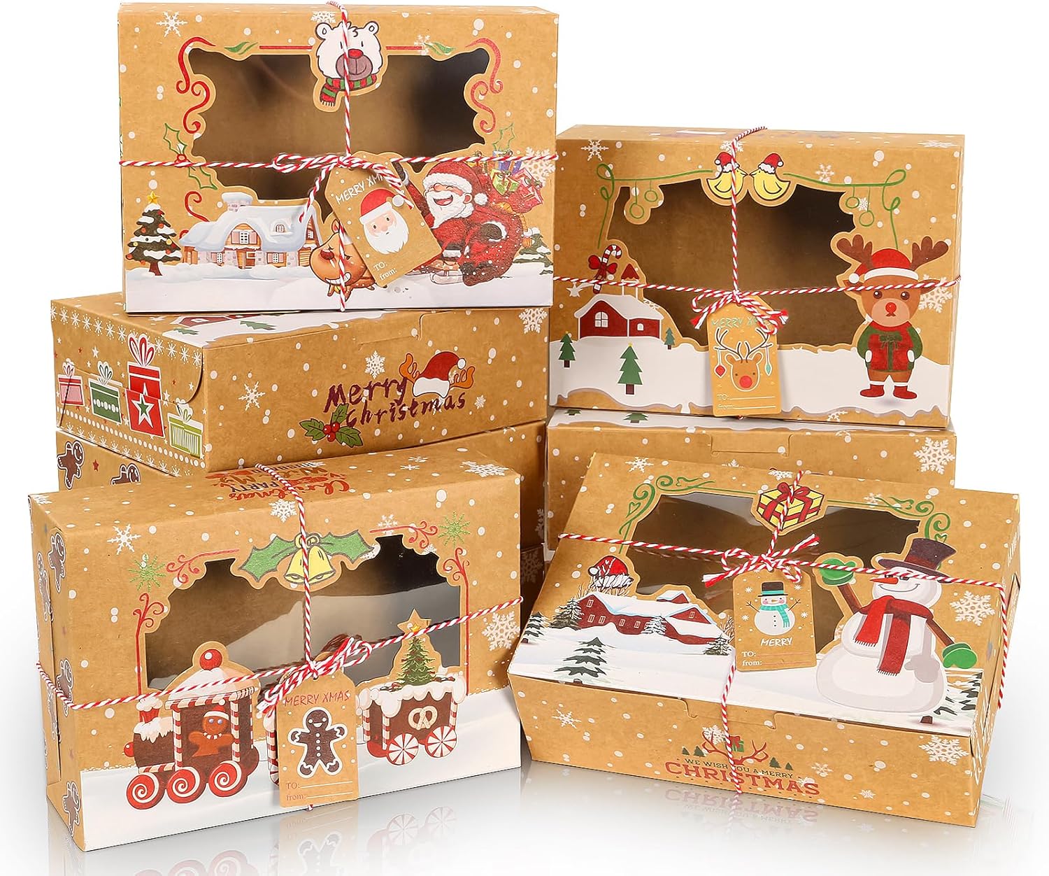 BEAVOING 24 Pack Christmas Cookie Boxes for Gift Giving, 8