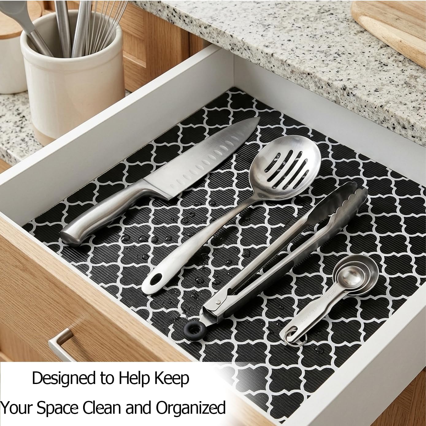 Non Slip Shelf Liner 11.8 x 118 in Non Adhesive Black Lattice for Cabinets