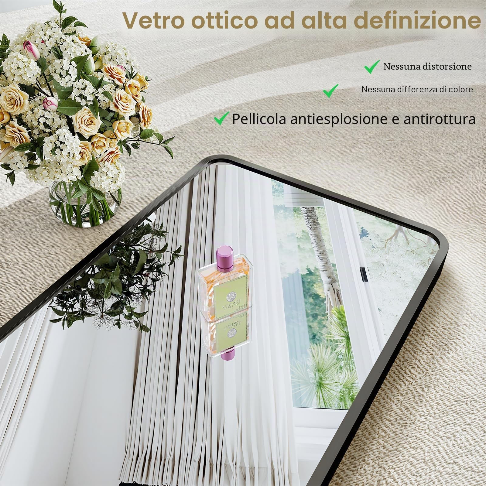 Clevich Specchio da Terra, 162x50 cm, Grande Specchio da Parete con Cornice in Alluminio Rinforzata, da Parete o Terra per Camera da Letto, Soggiorno, Nero