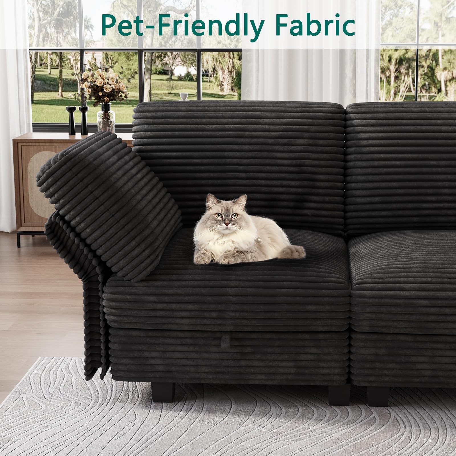 Modular Sectional Cloud Couch, Convertible Sleeper Sofa Bed for Living Room | Flexible L/U-Shaped Design, Freely Adjustable Backrest, Comfortable Foam Cushions, Sturdy Frame, Easy to Assemble, Black